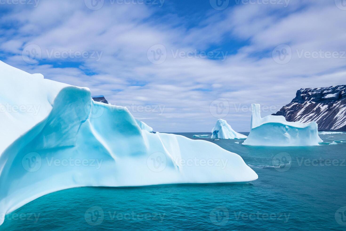 majestueux la glace falaises couronné par une cool atmosphère, encadré par le magnifique mer et ciel, prestidigitation une harmonieux panorama de la nature glacé grandeur et océanique splendeur photo