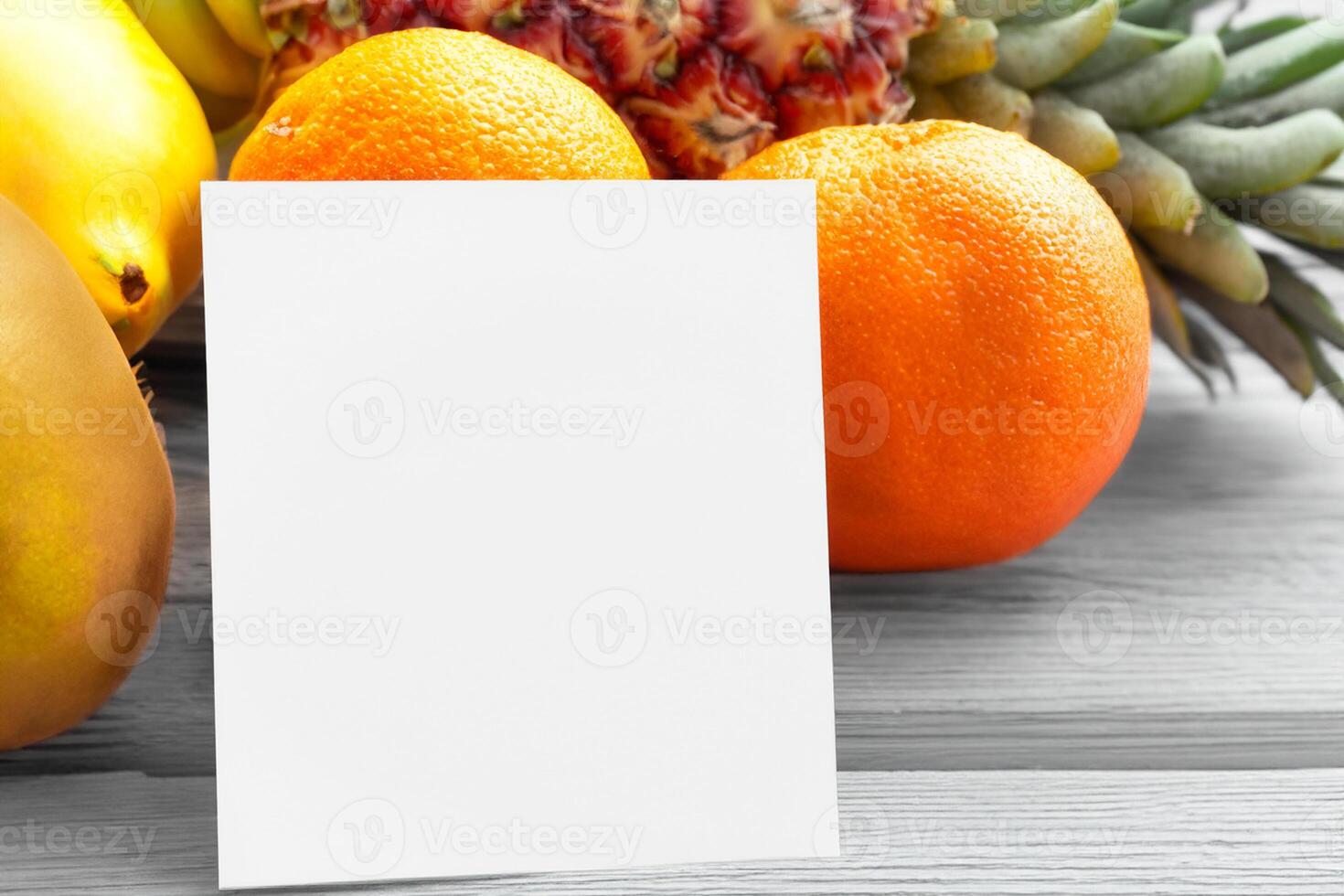 carte et blanc papier maquette harmonisé avec Frais fruit, artisanat une visuel symphonie de astucieux conception et culinaire plaisir, où sain Ingrédients fusionner dans une le banquet de vibrant imagerie photo