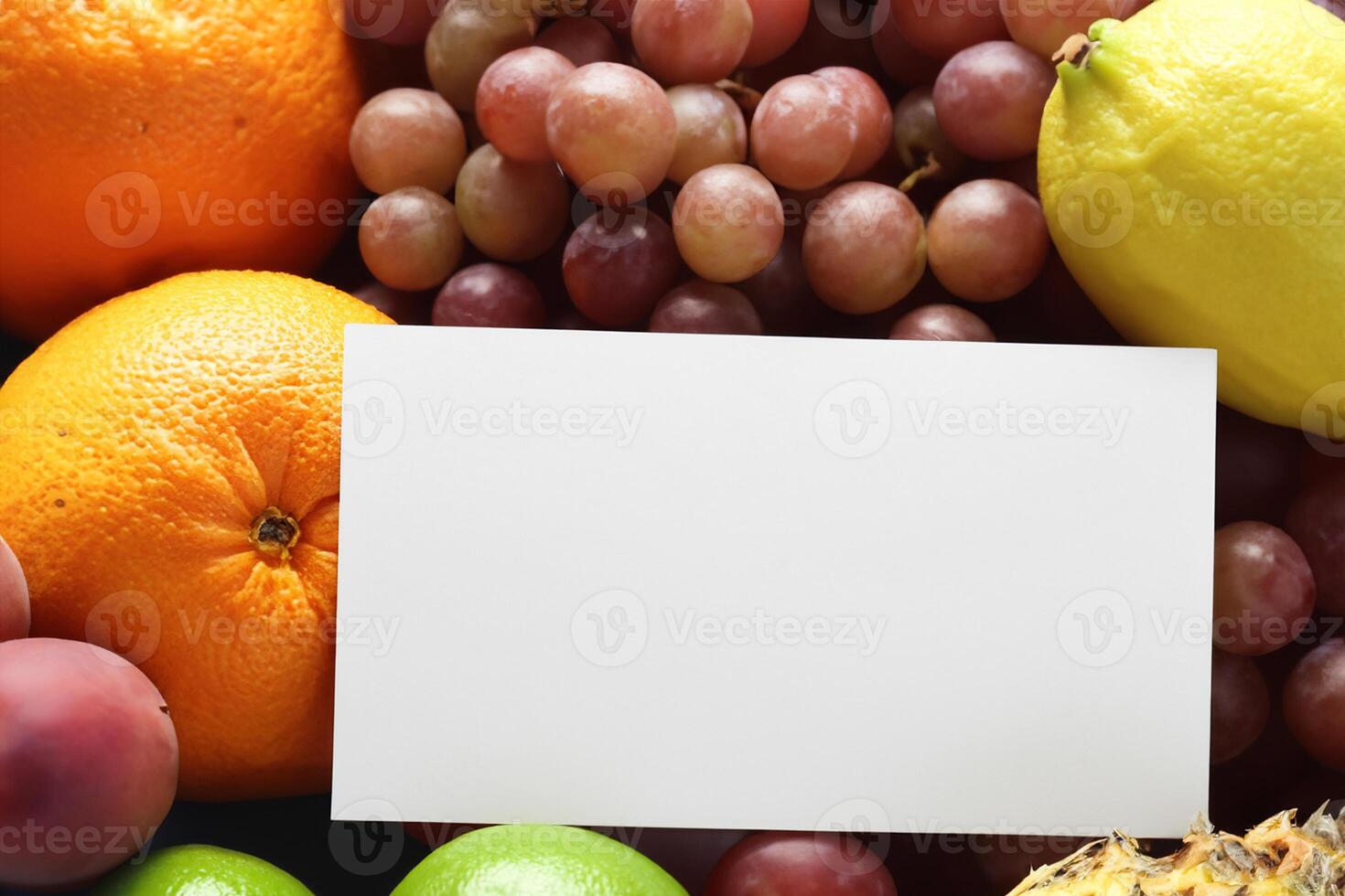 carte et blanc papier maquette harmonisé avec Frais fruit, artisanat une visuel symphonie de astucieux conception et culinaire plaisir, où sain Ingrédients fusionner dans une le banquet de vibrant imagerie photo