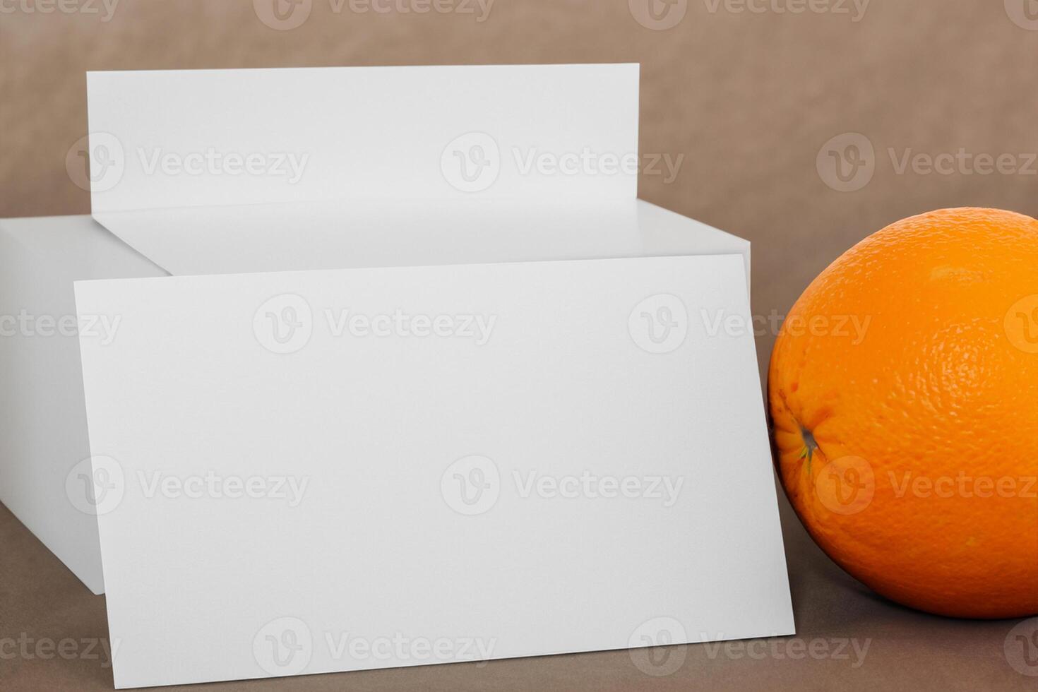 blanc papier maquette animé par le piquant aura de Frais des oranges, artisanat une visuel symphonie de culinaire opulence et sain conception photo