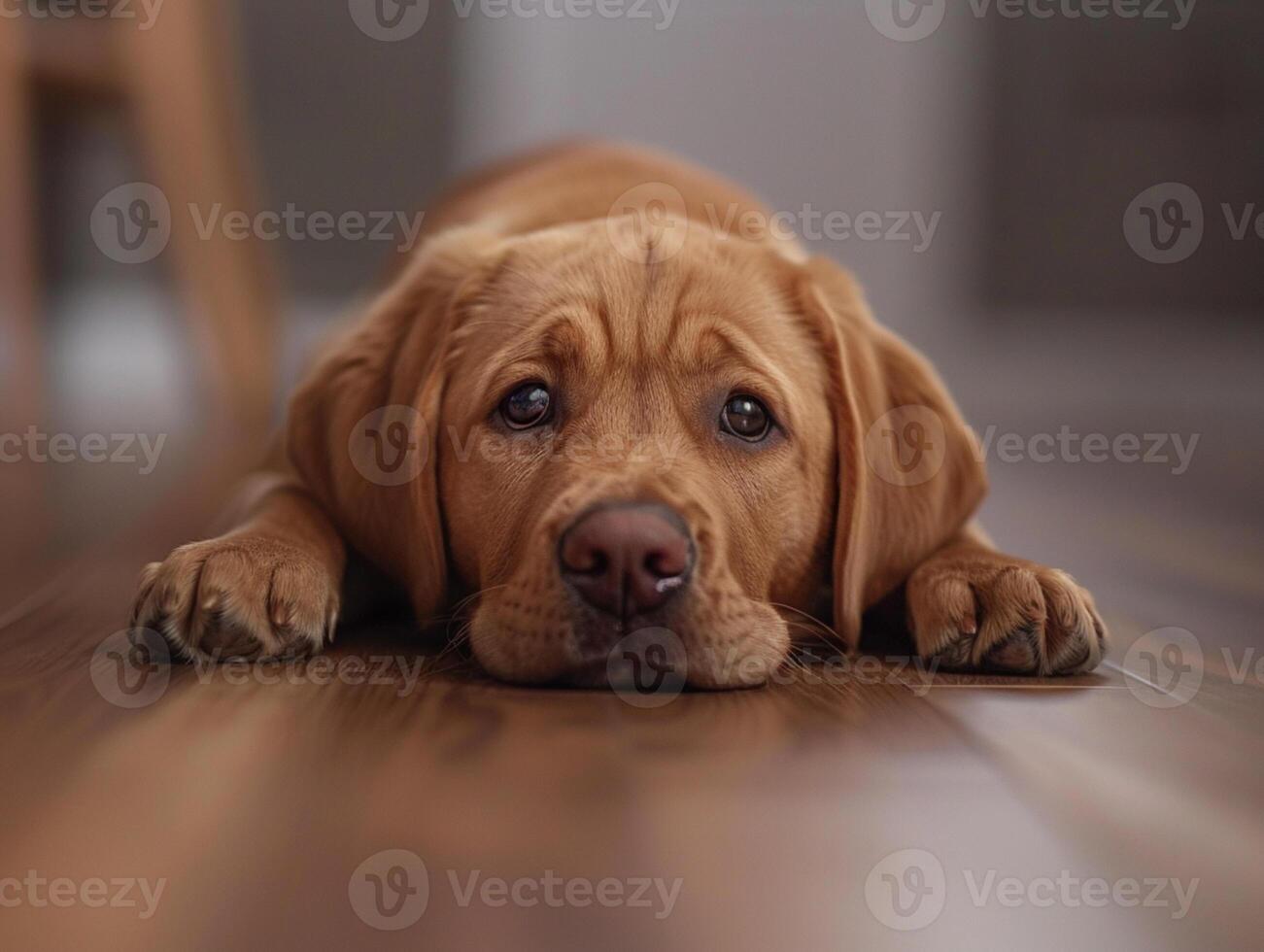 triste Labrador chiot mensonges sur le sol attendre pour ses propriétaire photo