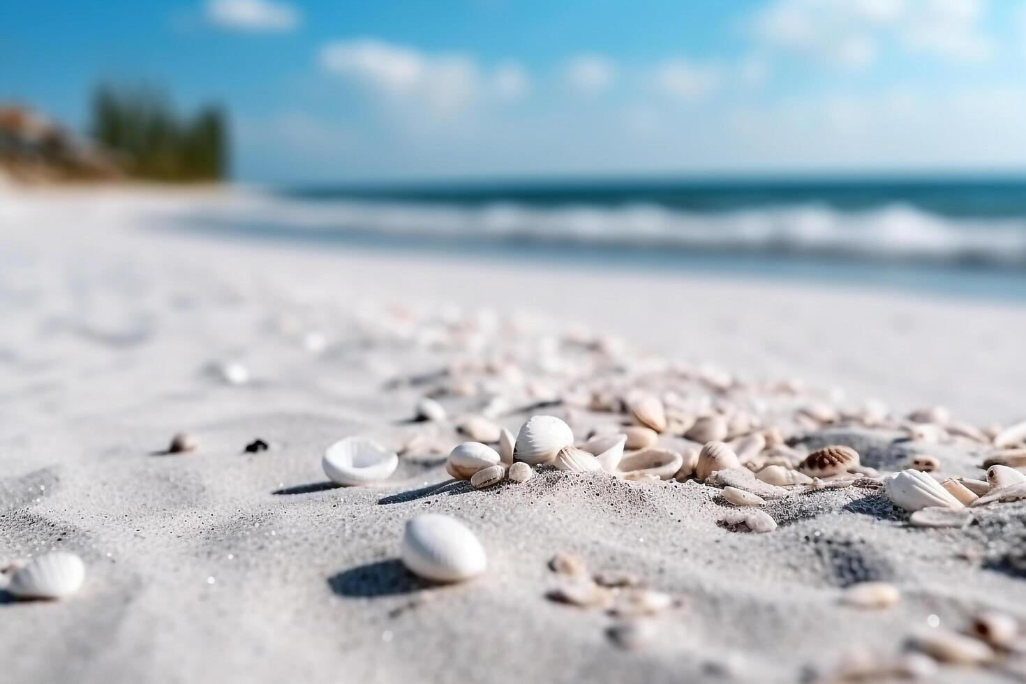 fermer blanc le sable bien plage avec mer arrière-plan.. photo