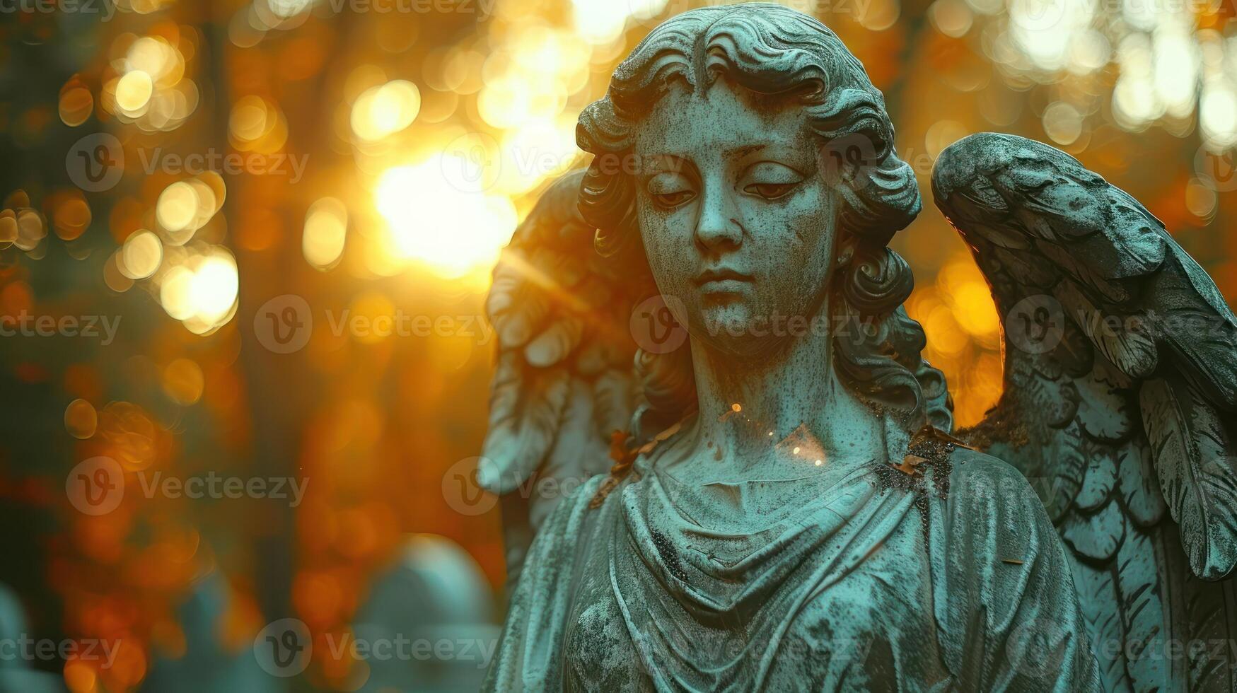 une détaillé vue de une statue représentant un ange en haut proche photo