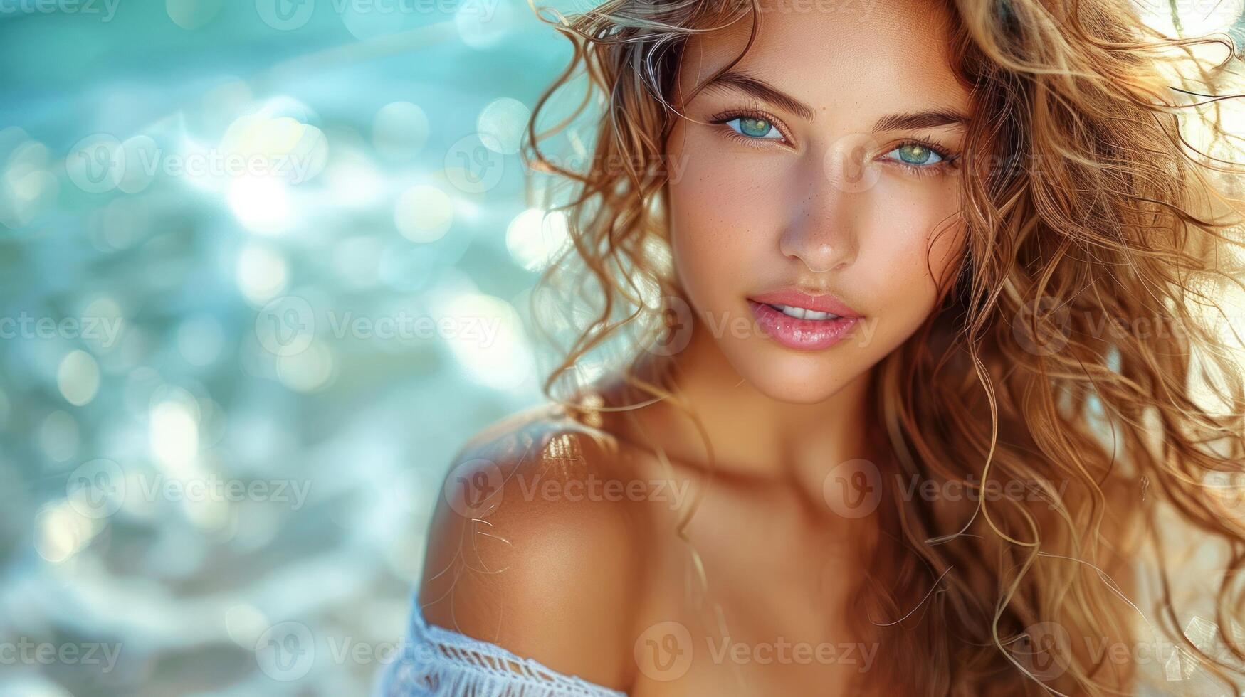 une femme avec longue cheveux des stands dans le l'eau photo