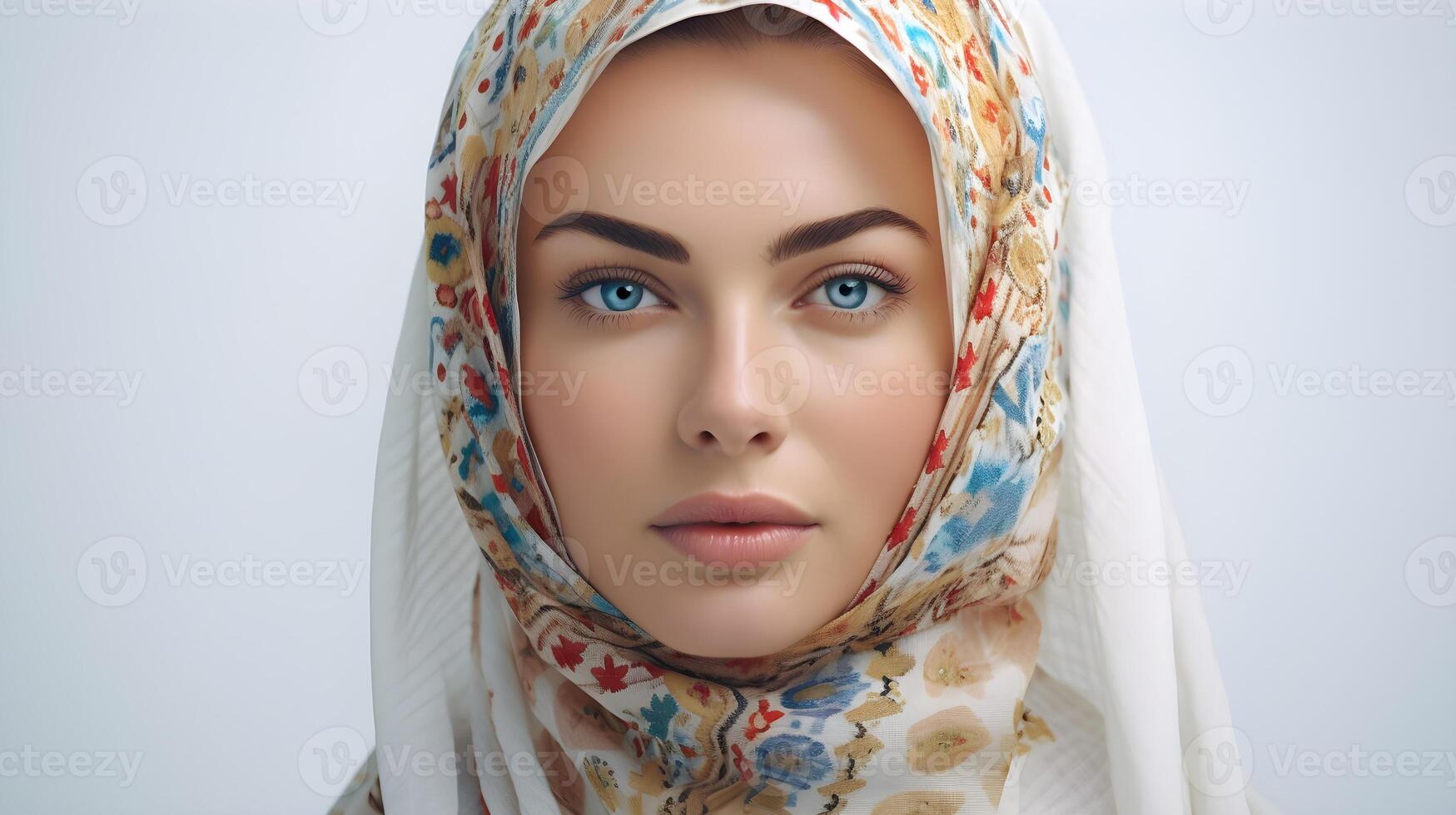 ai généré portrait de magnifique Jeune musulman femme dans hijab. religieux, mode concept photo