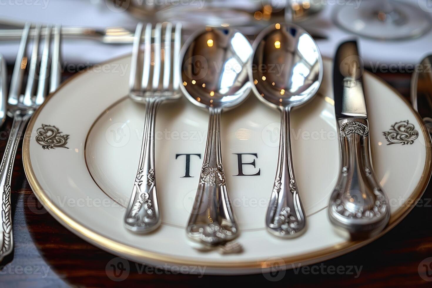 une dîner assiette et coutellerie pour une mariage à une luxe Hôtel La publicité nourriture la photographie photo