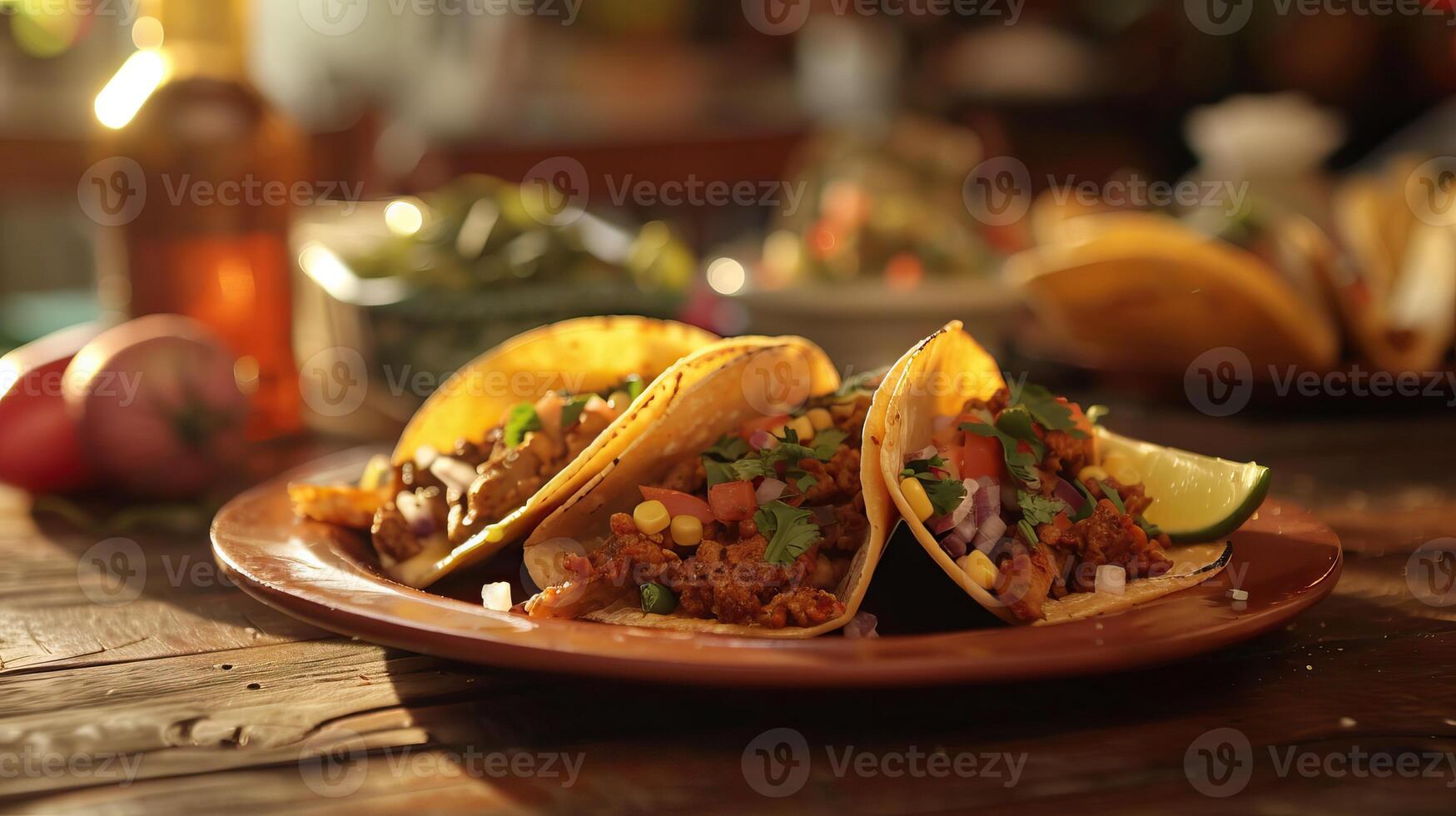 assiette de tacos sur table en bois photo