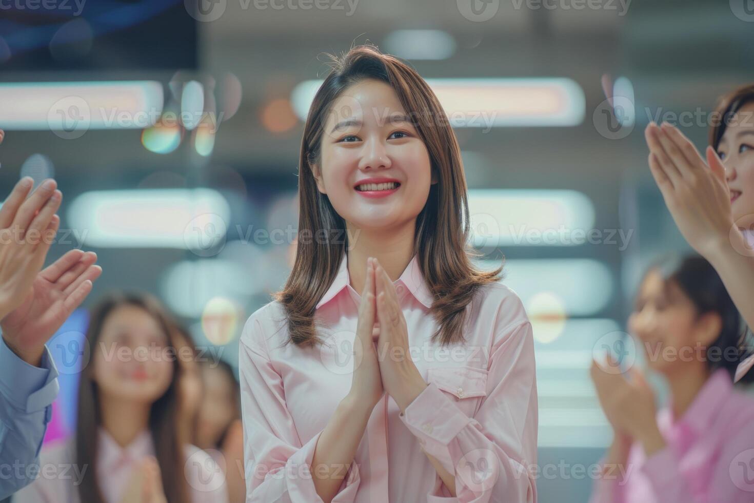 affaires équipe fête asiatique les femmes Succès avec applaudissements et à votre santé. photo