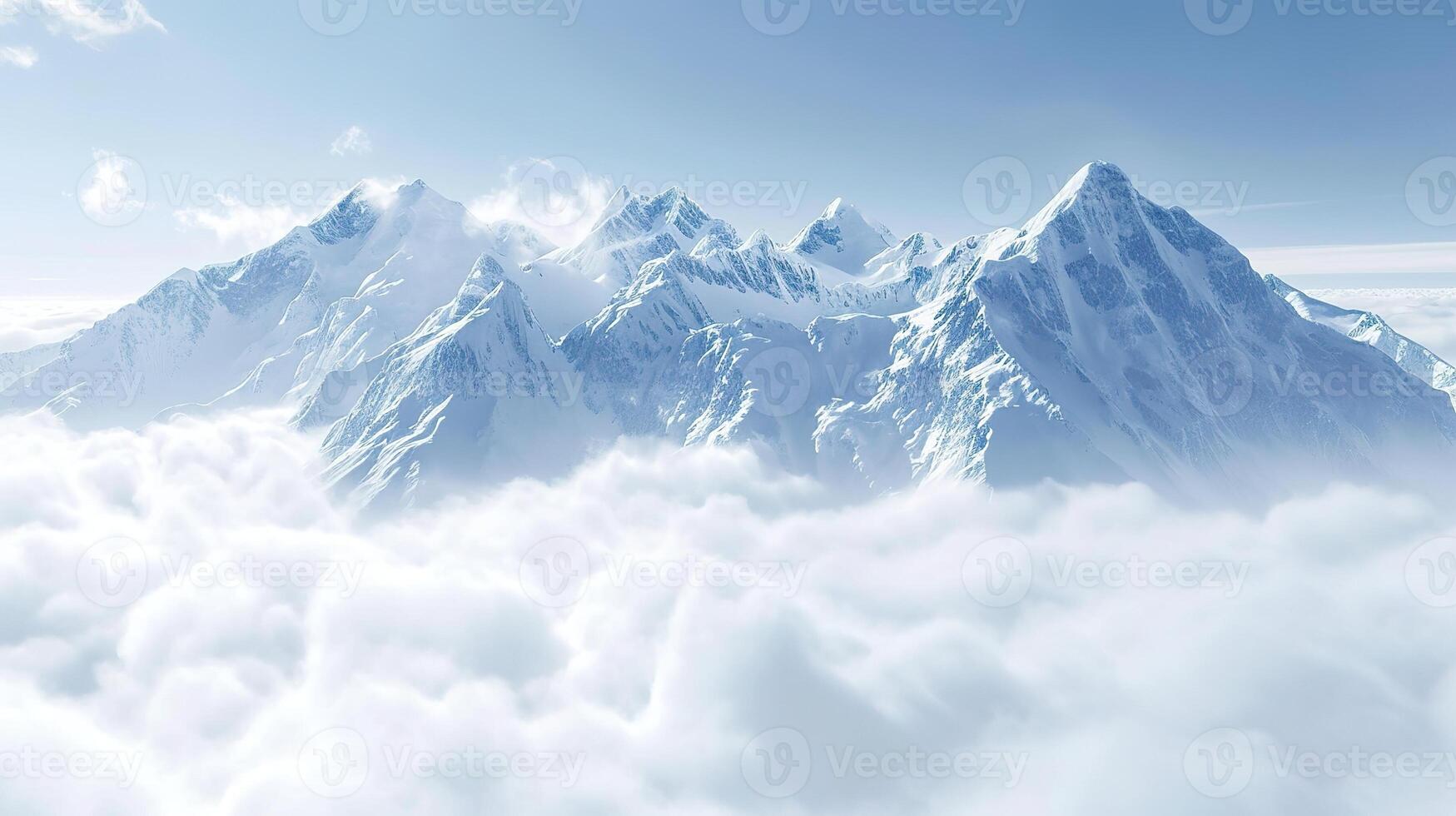 majestueux neigeux Montagne de pointe au dessus le des nuages photo