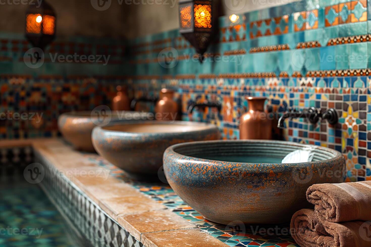 marocain spa ambiance avec traditionnel cuivre éléments photo