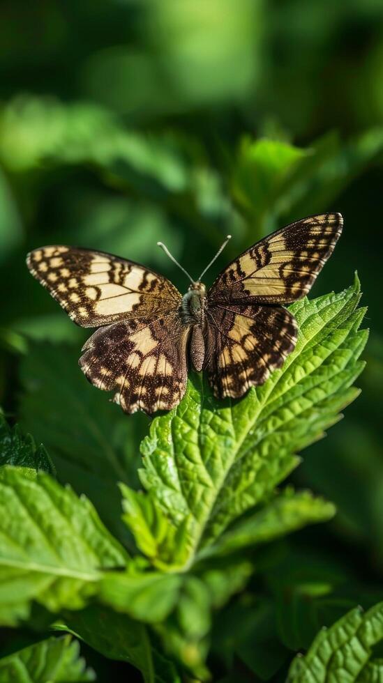 papillon sur feuilles vertes photo