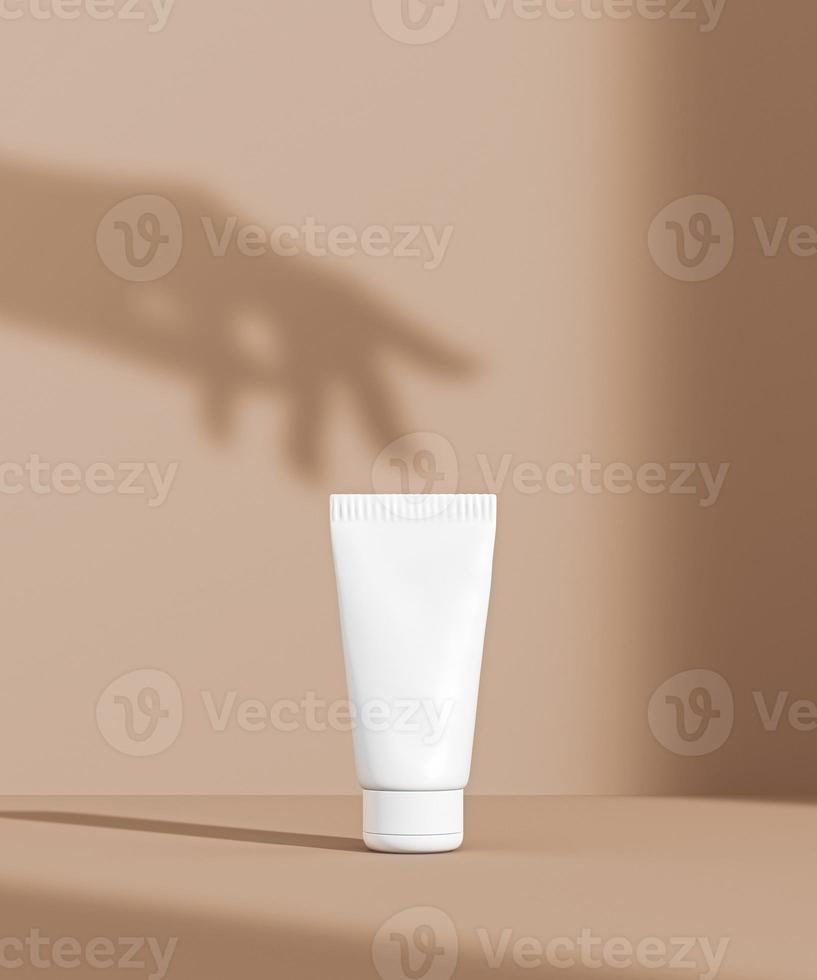 affichage de produits cosmétiques avec ombre à main féminine élégante, podium de couleur pour la présentation de produits de soins de la peau, rendu 3d photo