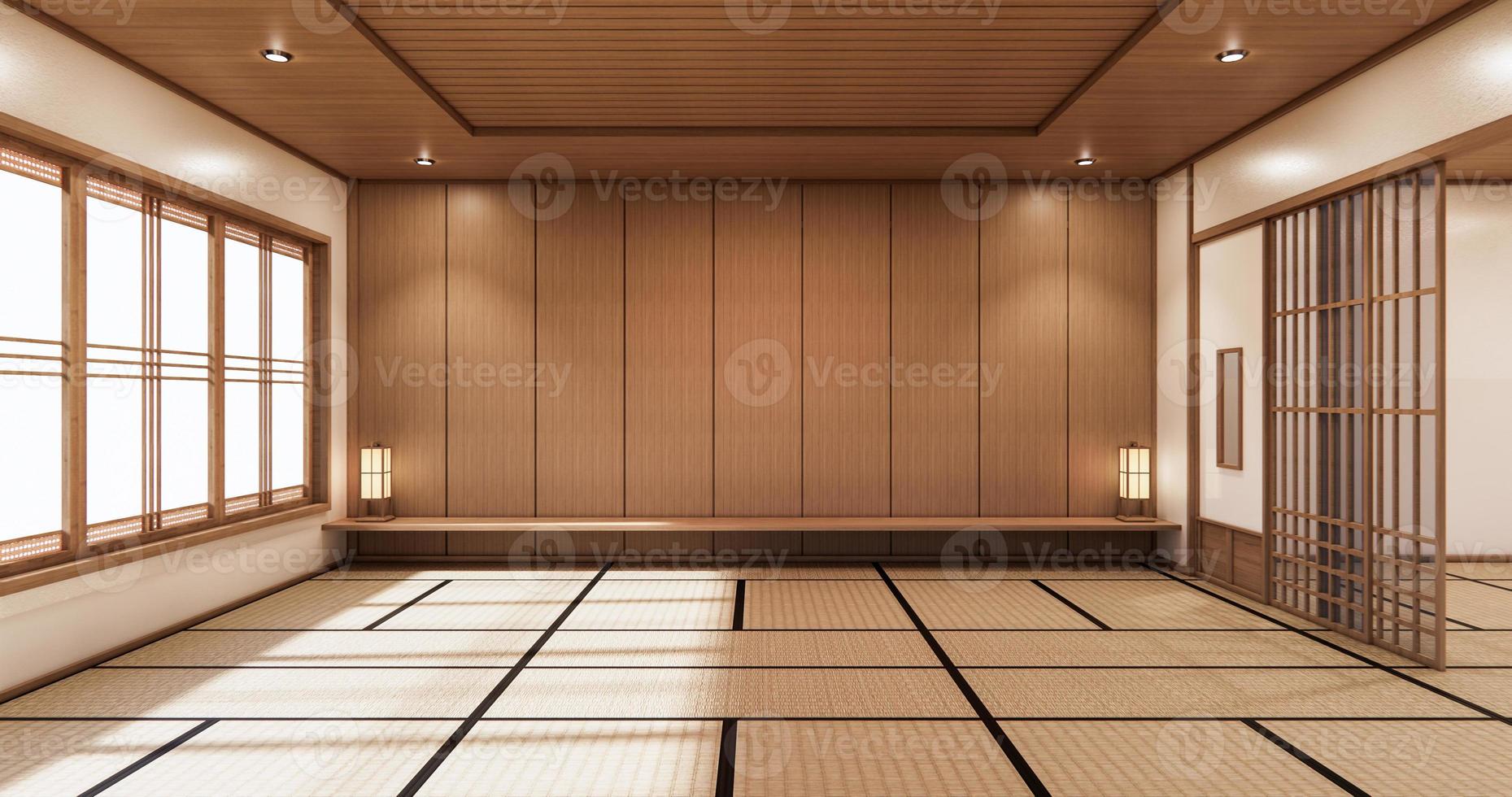 la salle minimale de style japonais design.3d rendu photo