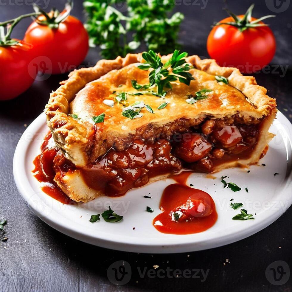 australien Viande tarte et tomate sauceblanche Contexte photo