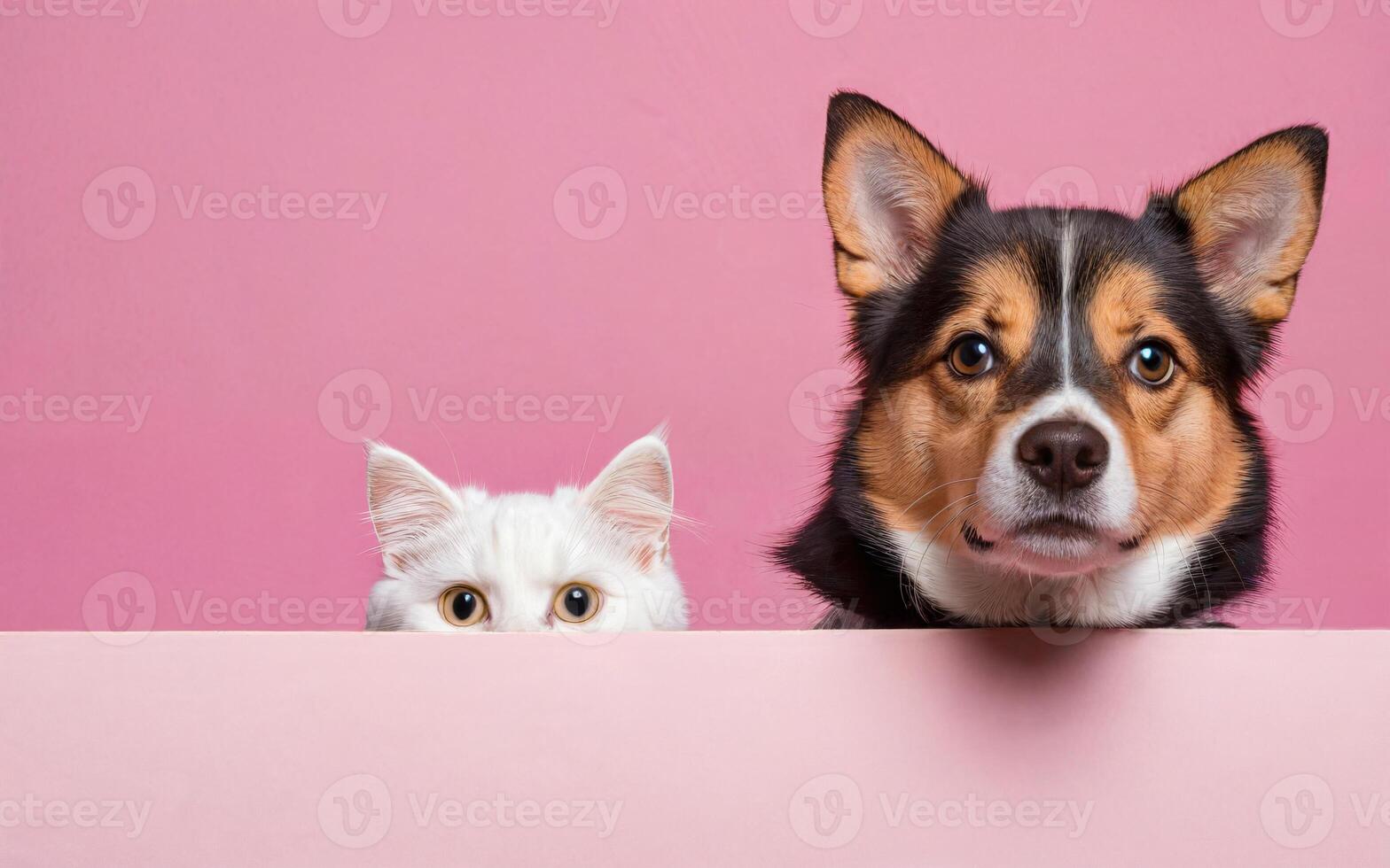 chat et chien, l'amour votre animal de compagnie jour, bannière, salutation carte, social médias, rose Contexte photo