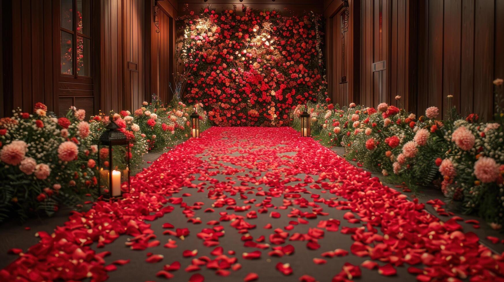 le mariage Contexte et pièce pour studio Photos sont rempli avec magnifique fleur décorations