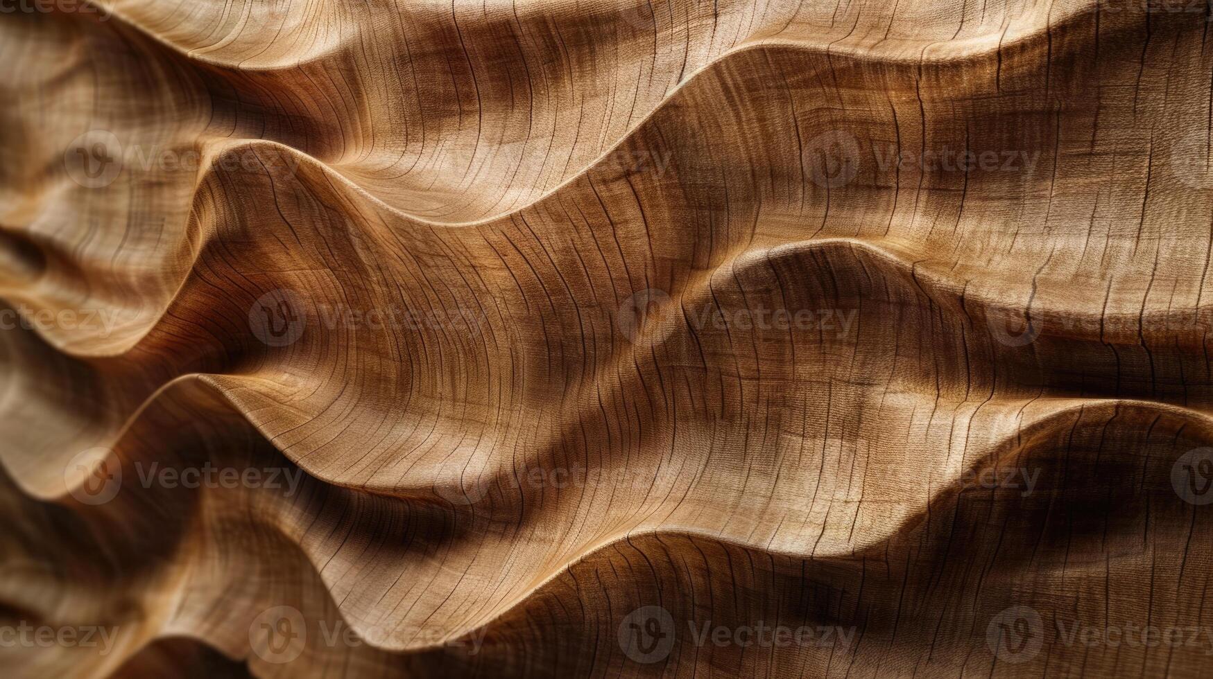 ai généré fermer texturé Contexte de marron ondulé lignes et nuances formant bois surface dans la nature photo