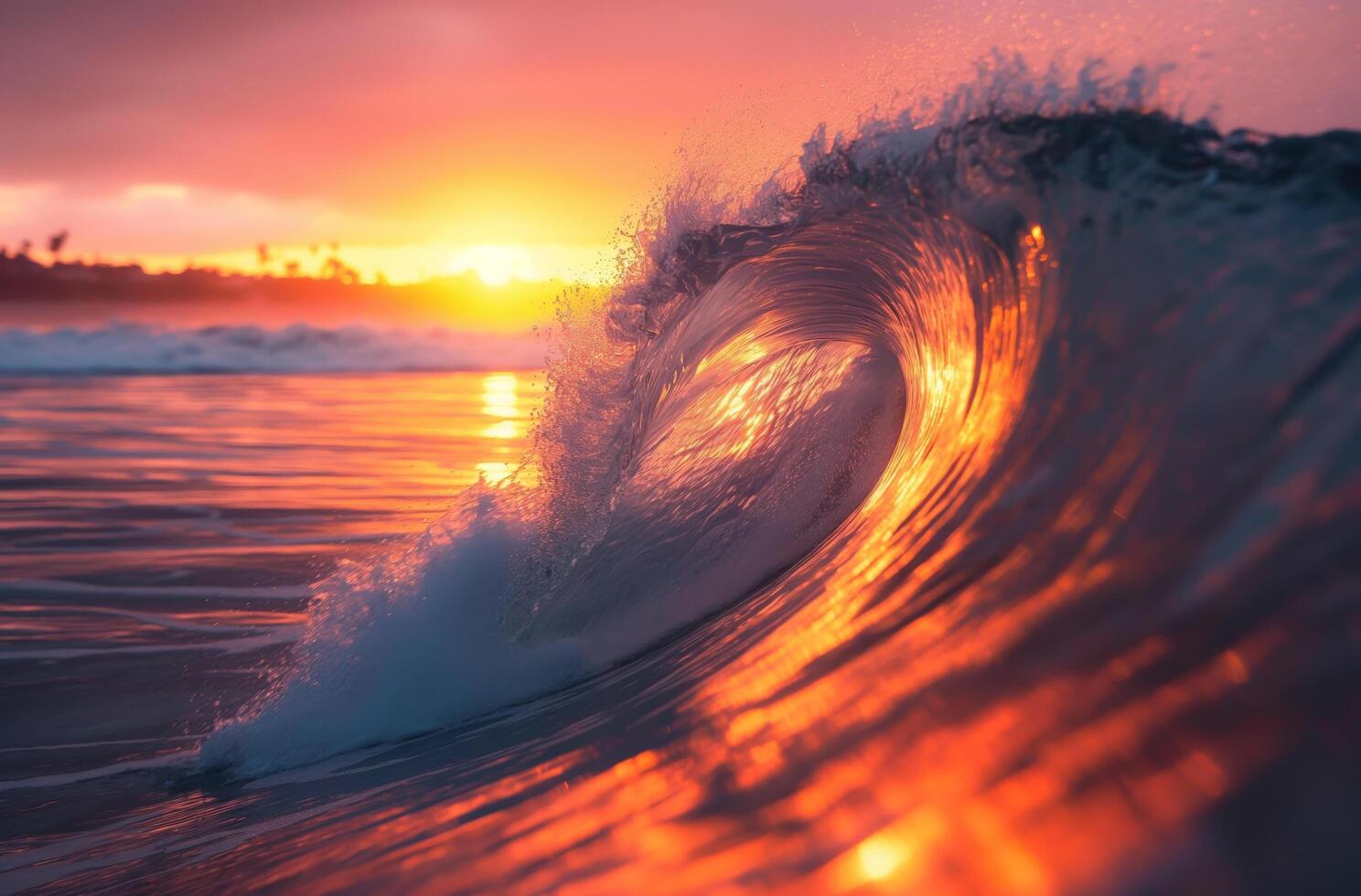 le coucher du soleil vague dans mer photo