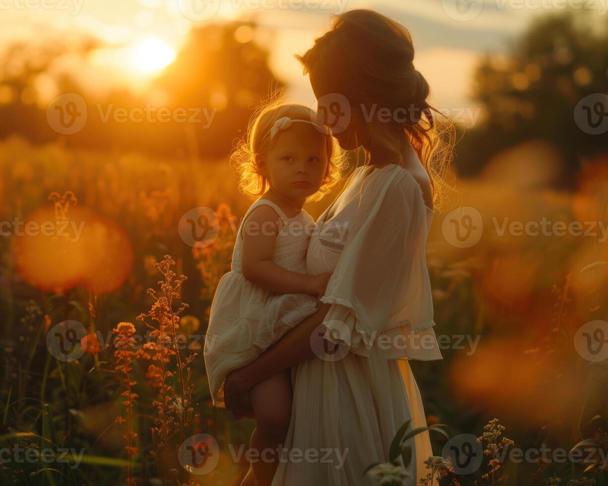 ai généré content mère et les enfants avec de bonne humeur émotions dans une de fête ambiance sur de la mère journée photo