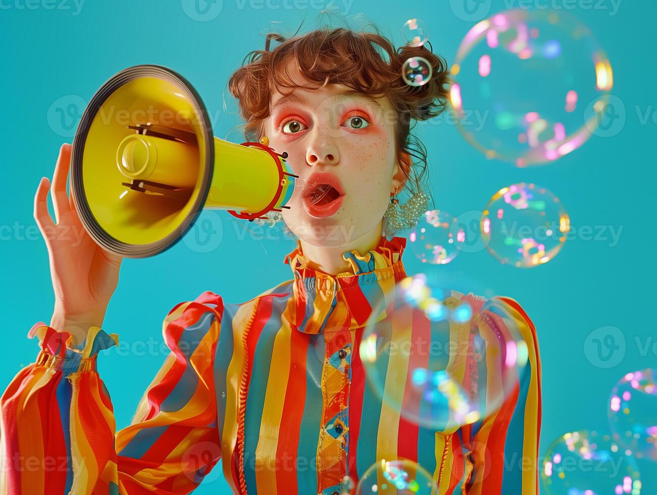 femme avec une mégaphone pour nouvelles alimente et Ventes commercialisation, thème de protéger aux femmes droits et féminisme. photo