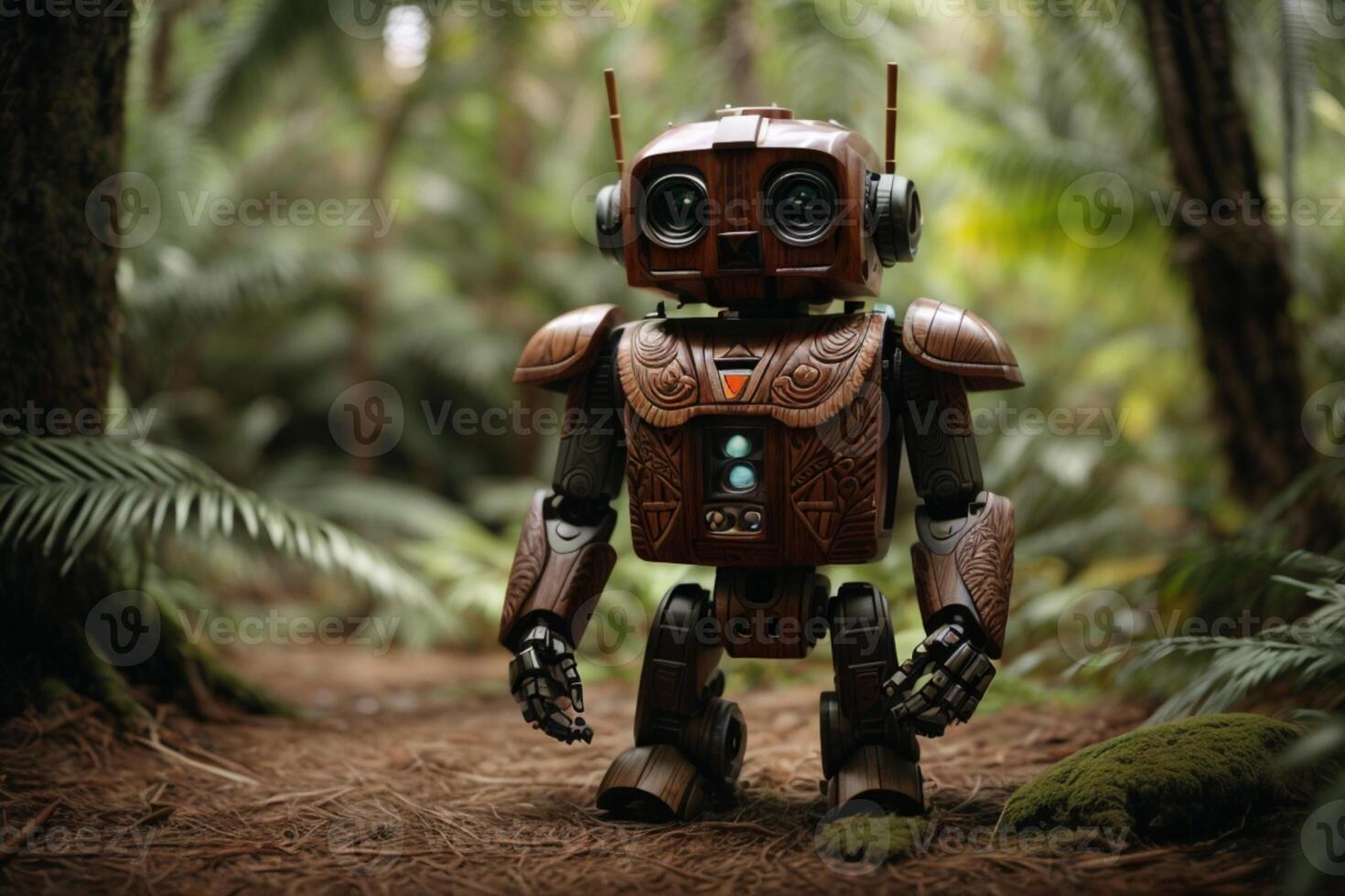 une robot permanent dans le milieu de une forêt photo