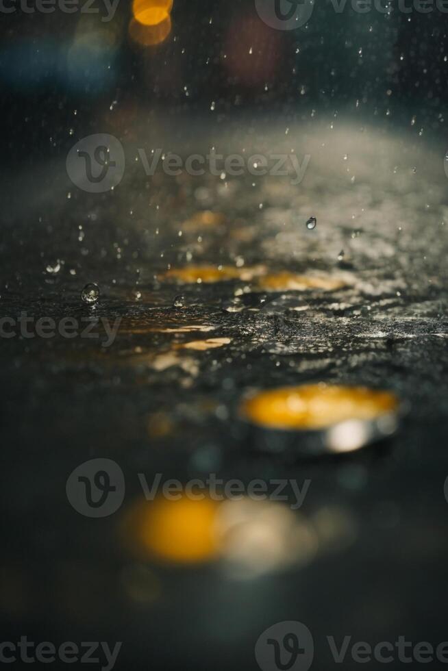 gouttes de pluie sur le sol dans une flaque photo
