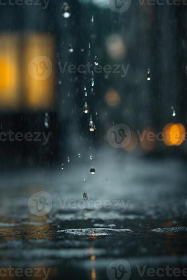 gouttes de pluie sur le route à nuit photo