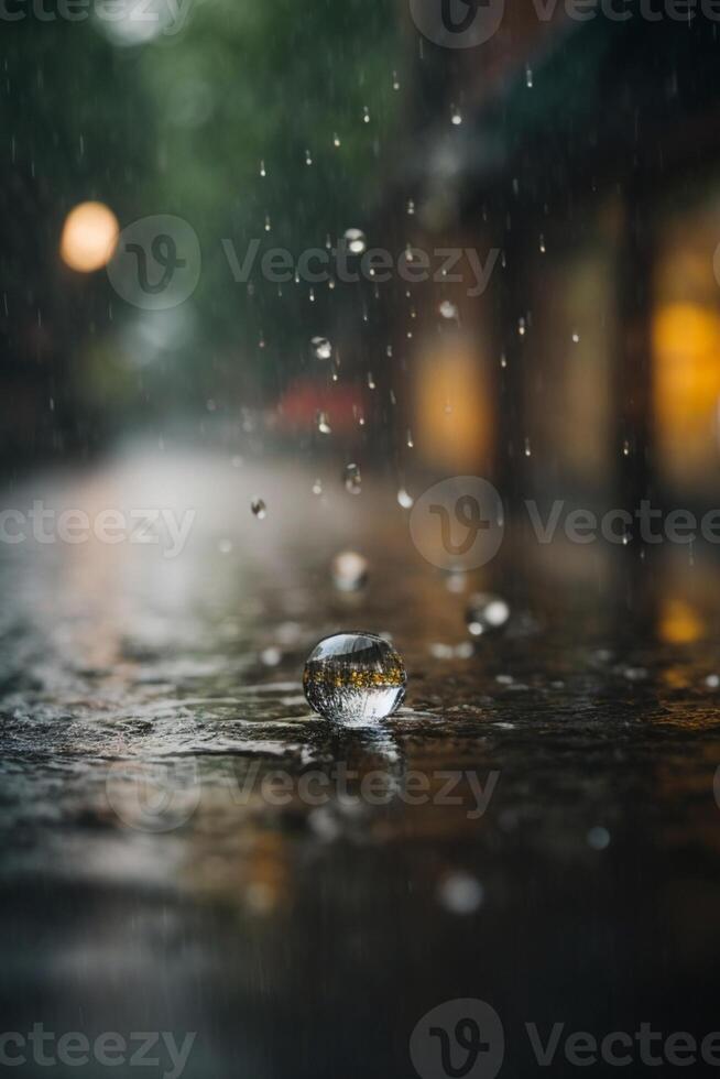 gouttes de pluie sur le route à nuit photo