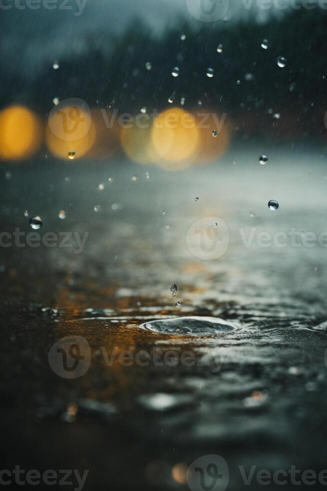 gouttes de pluie sur le route à nuit photo