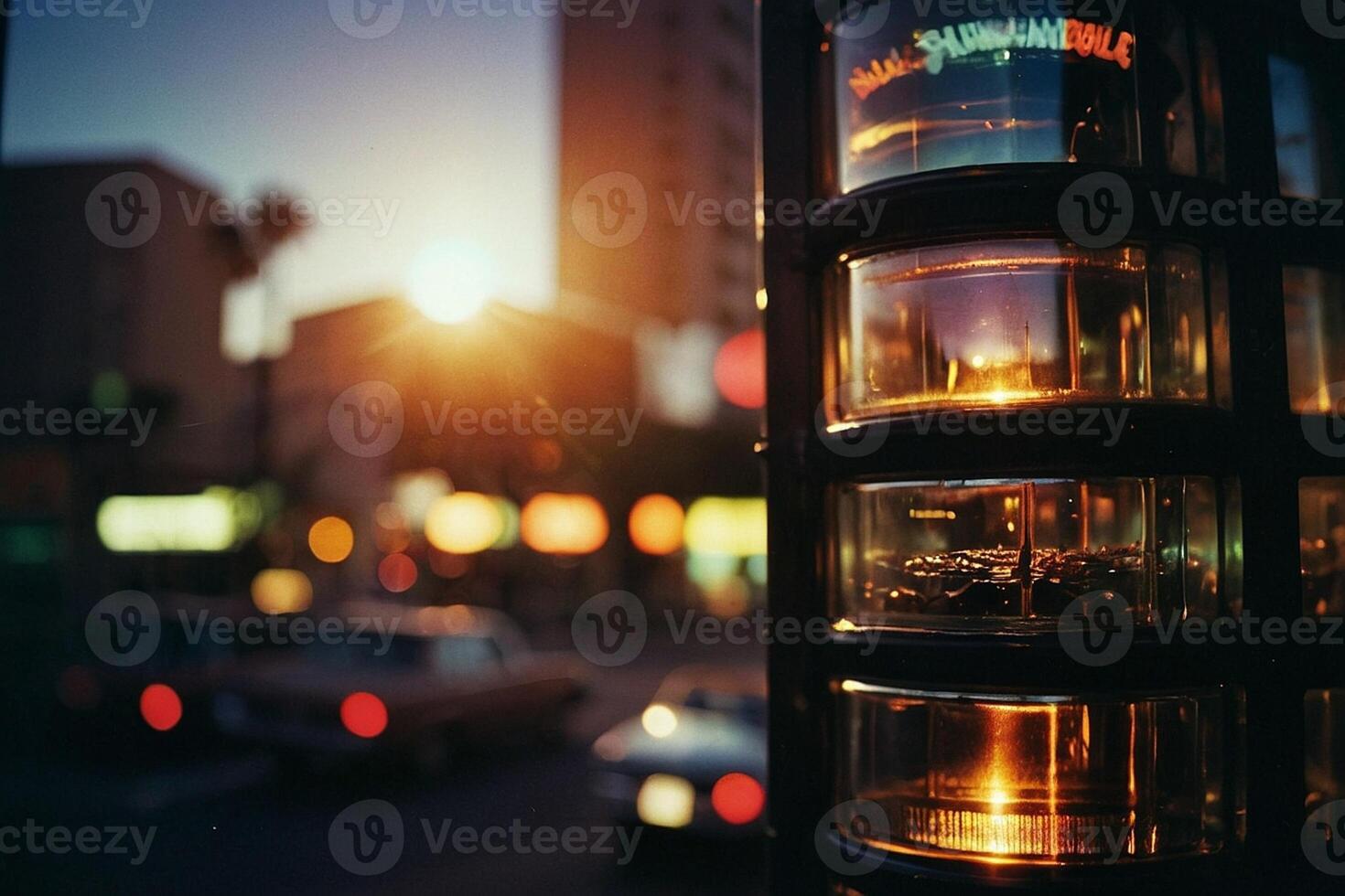 une rue lampe avec une réflexion de voitures dans le Contexte photo