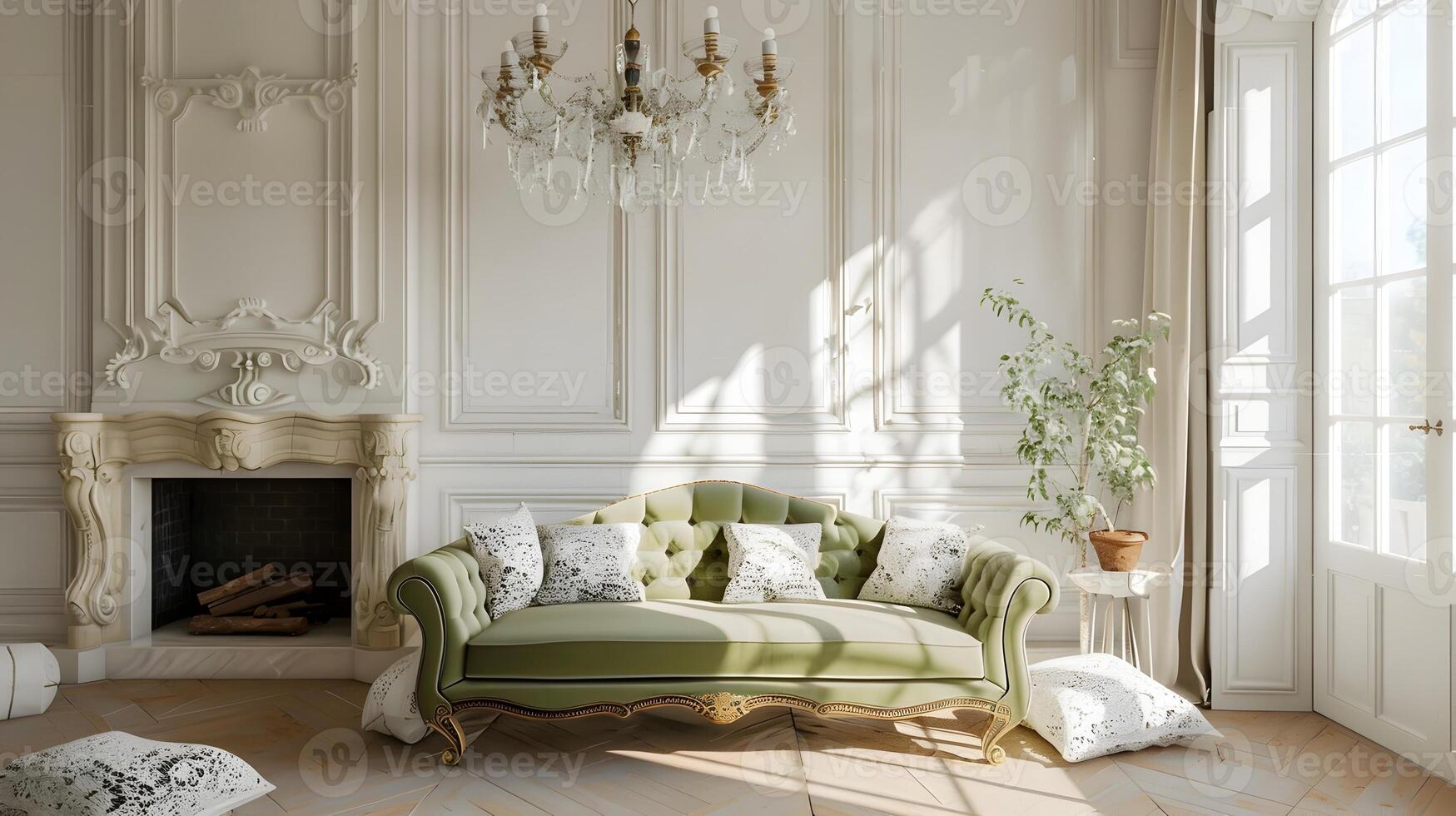 élégant et raffiné intérieurs de une luxueux, vieux de plusieurs siècles Manoir avec fleuri architectural détails et opulent ameublement photo