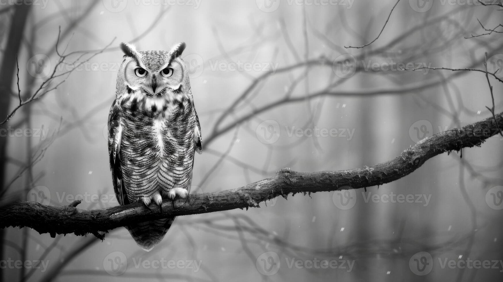 noir et blanc photo de hibou dans région sauvage