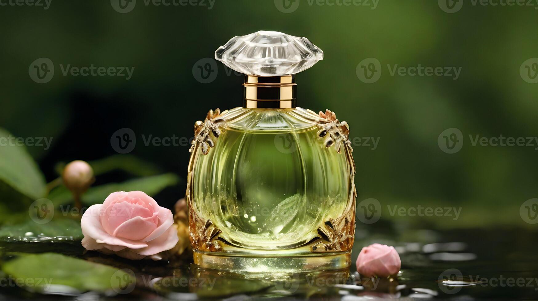 luxe parfum bouteille dans le la nature photo