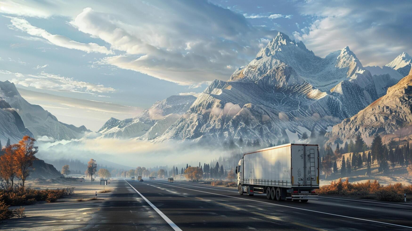 une un camion avec une blanc bande annonce disques vers le bas une route photo