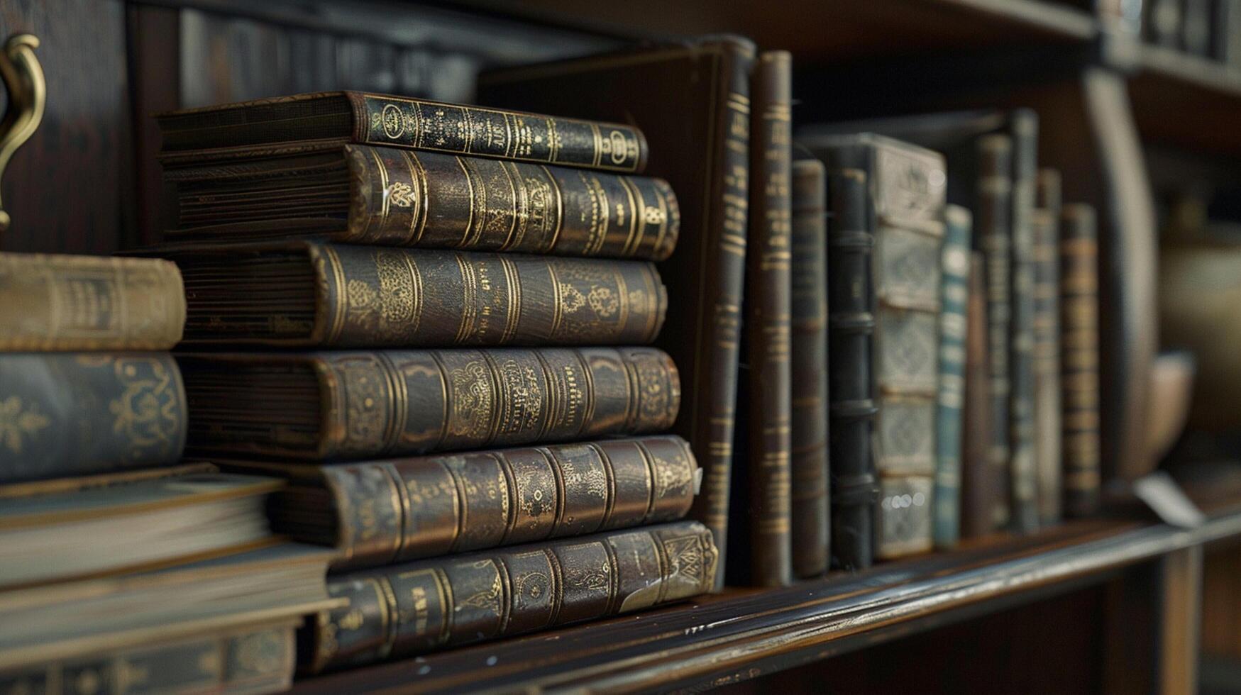 antique livre collection sur en bois étagère à livres photo