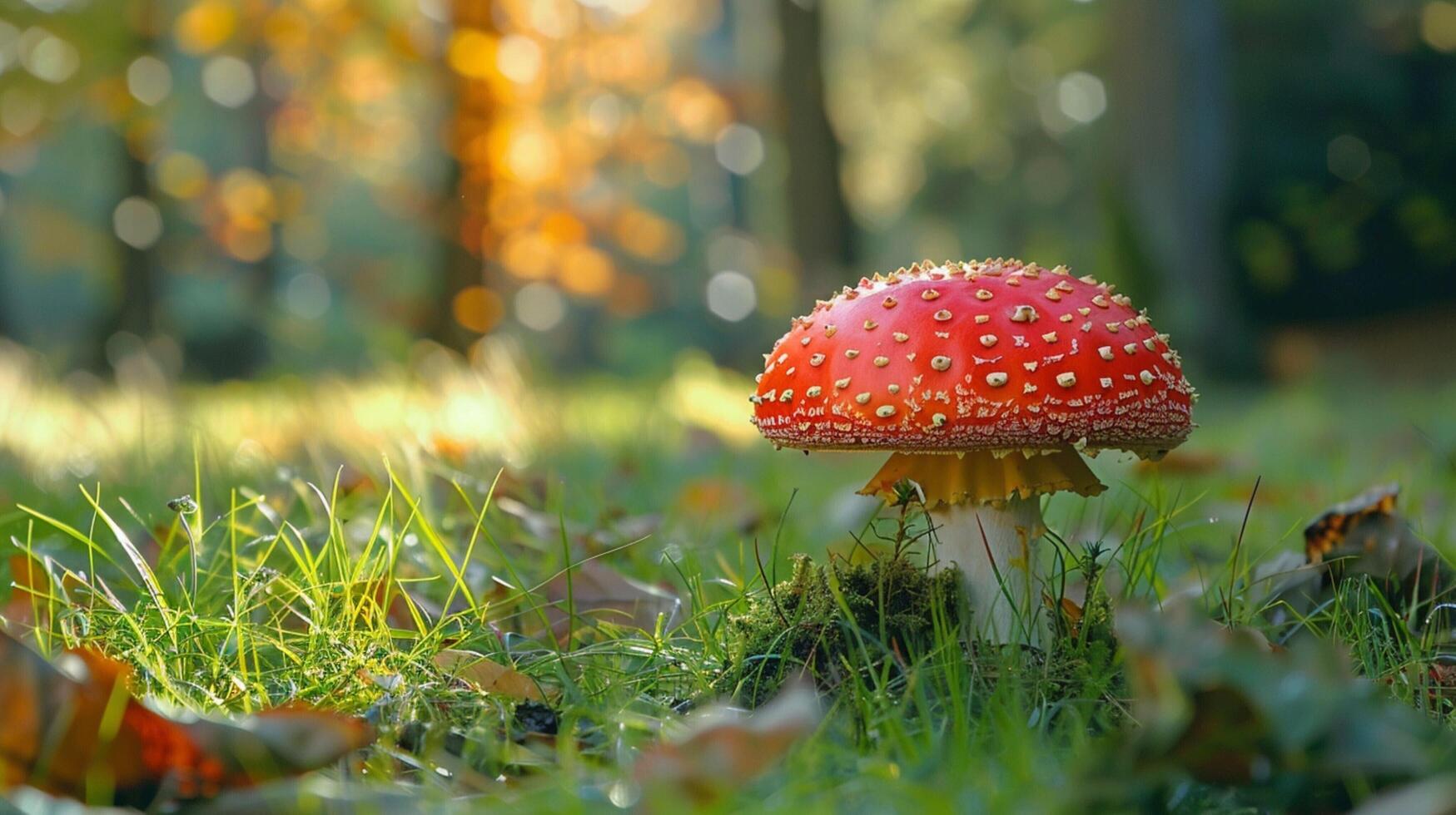 l'automne forêt proche en haut de comestible champignon sur herbe photo