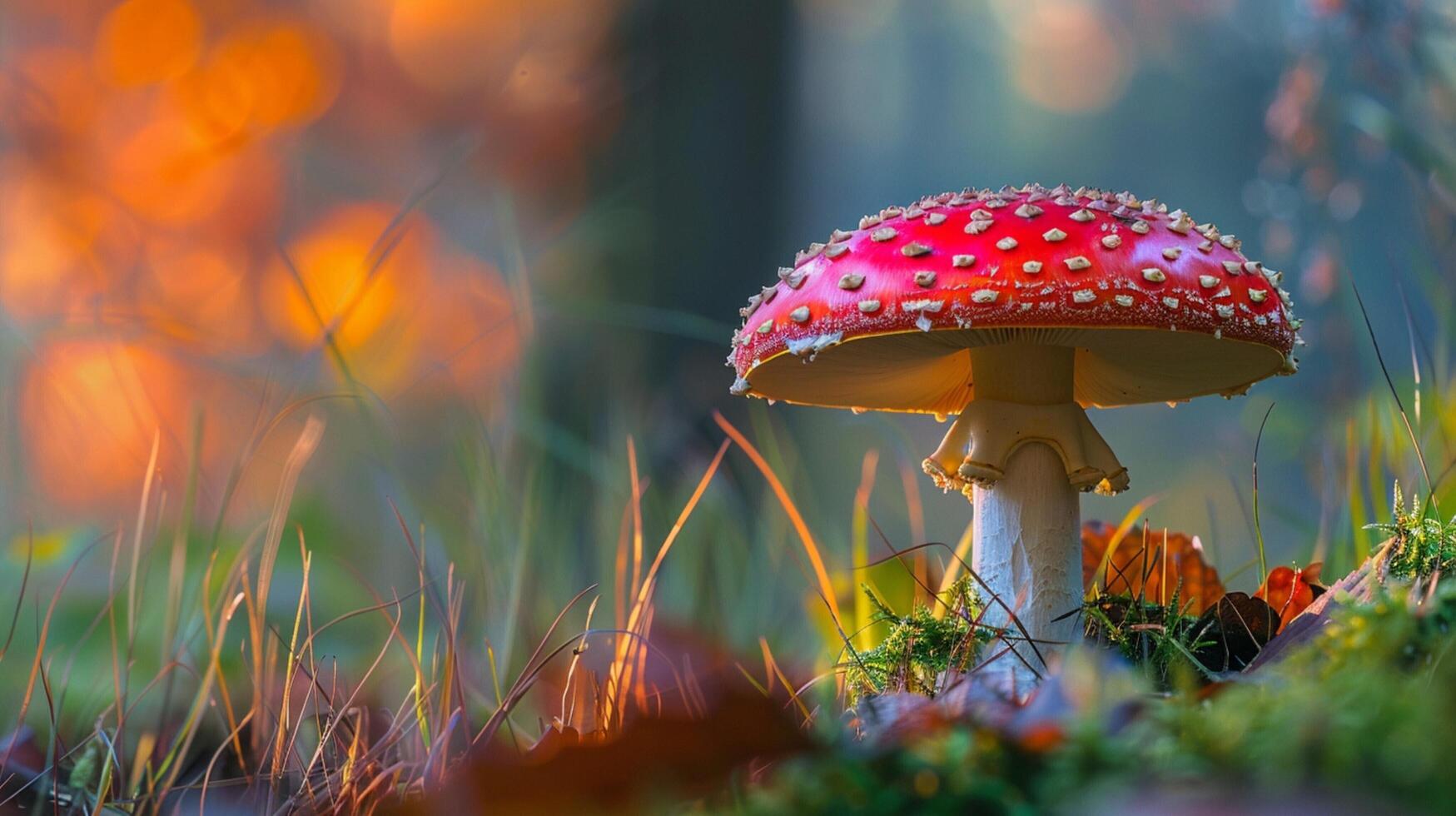 l'automne forêt proche en haut de comestible champignon sur herbe photo