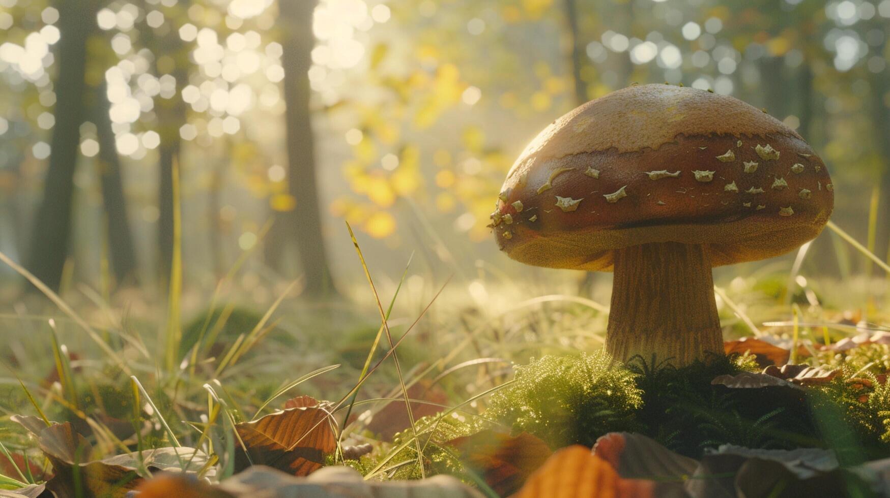 l'automne forêt proche en haut de comestible champignon sur herbe photo