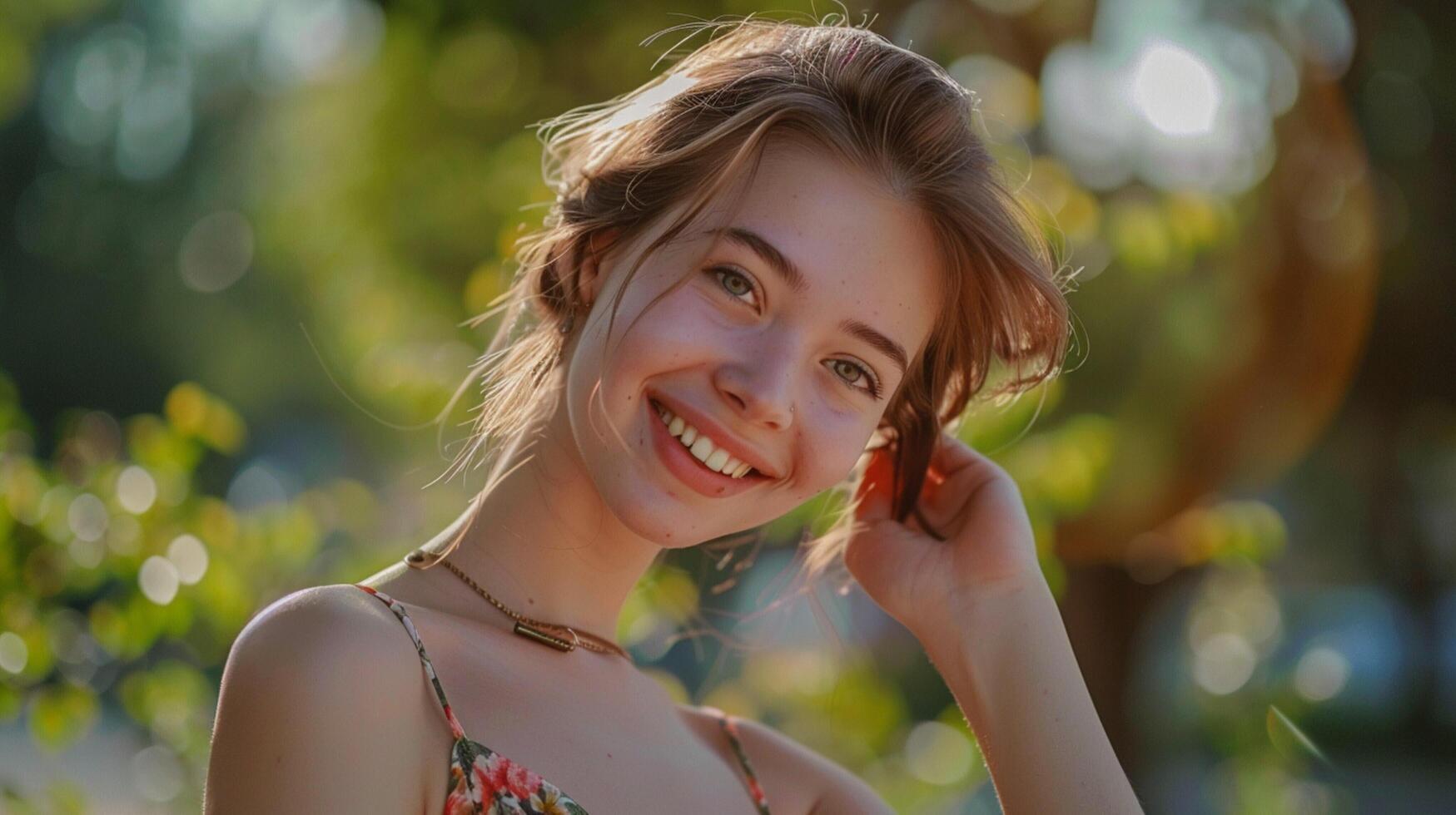 magnifique Jeune femme dans une été robe souriant photo