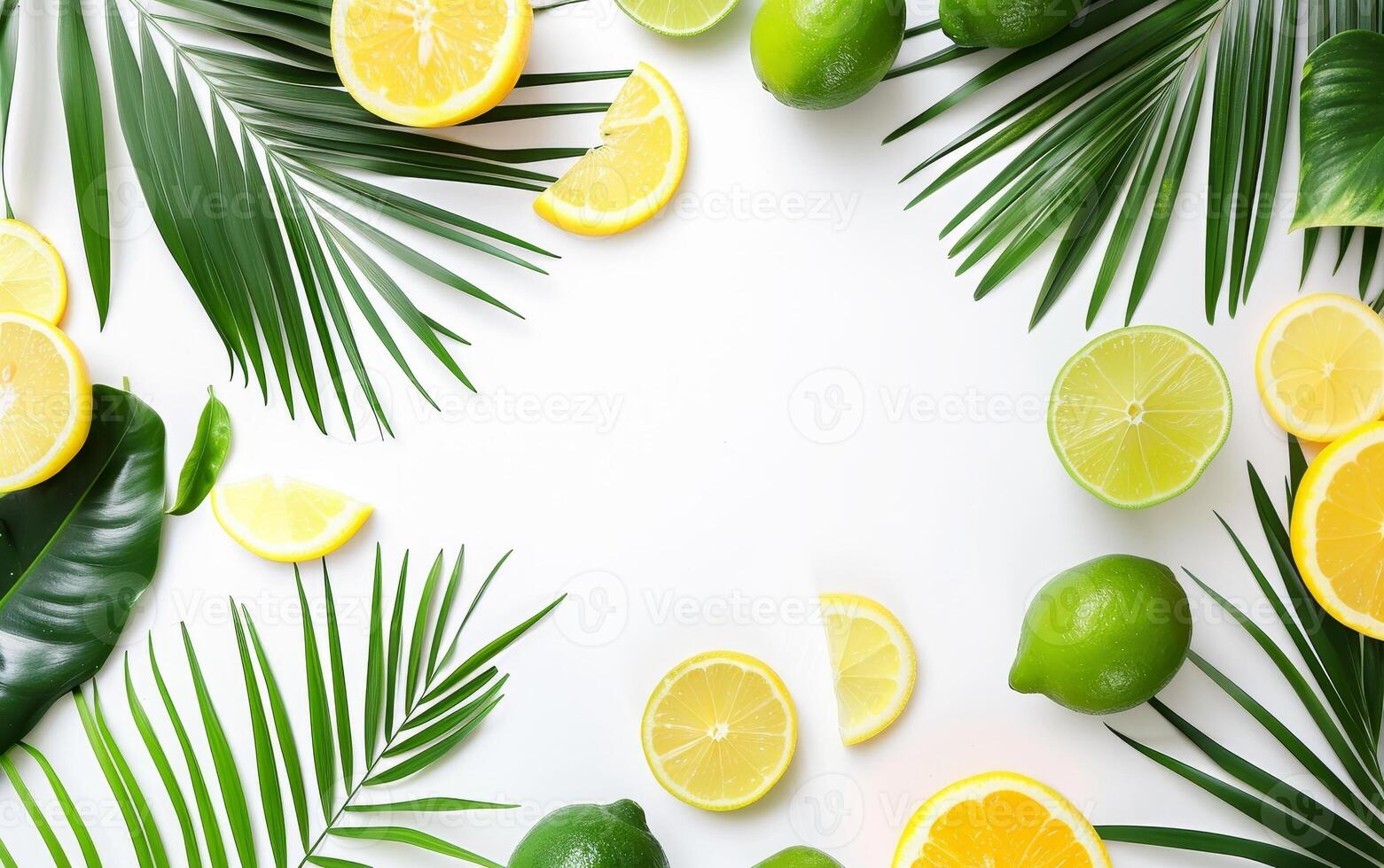 une proche en haut de une bouquet de citrons verts et citrons arrangé dans une cercle photo