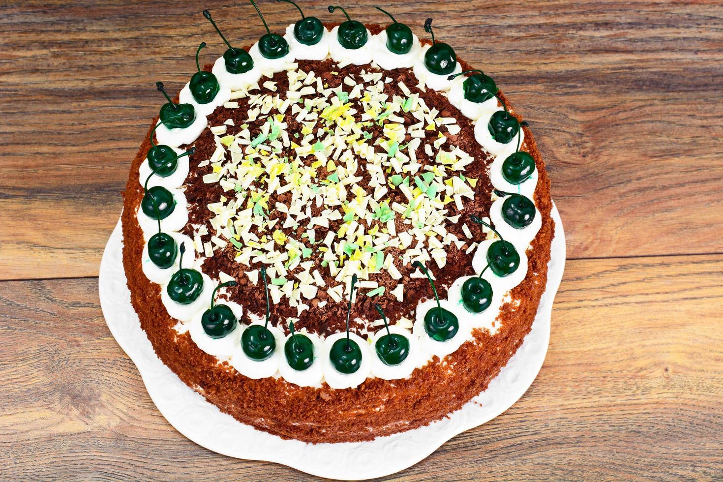 gâteau schwarzwald, chantilly, chocolat noir et blanc, déco photo