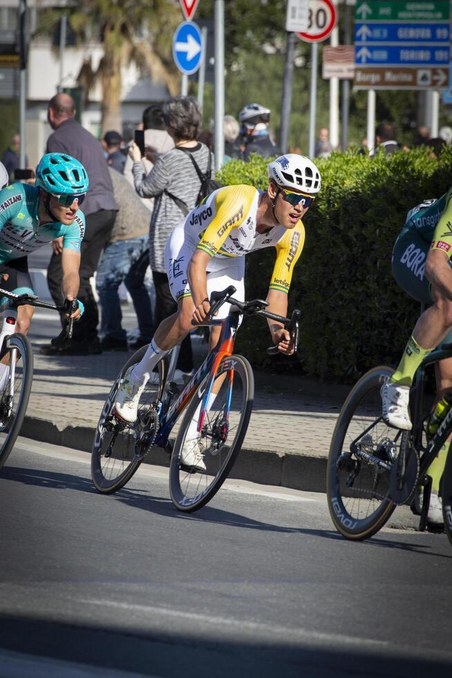 impérie, je suis, la ligurie, Italie - Mars 16, 2024 un important cyclisme course dans une petit ville dans Italie dans mars. le Nom de le compétition est Milan-Sanremo 2024 photo