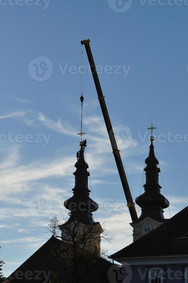 rénovation de église dans Timisoara, Roumanie, L'Europe . piata unirii carré. photo