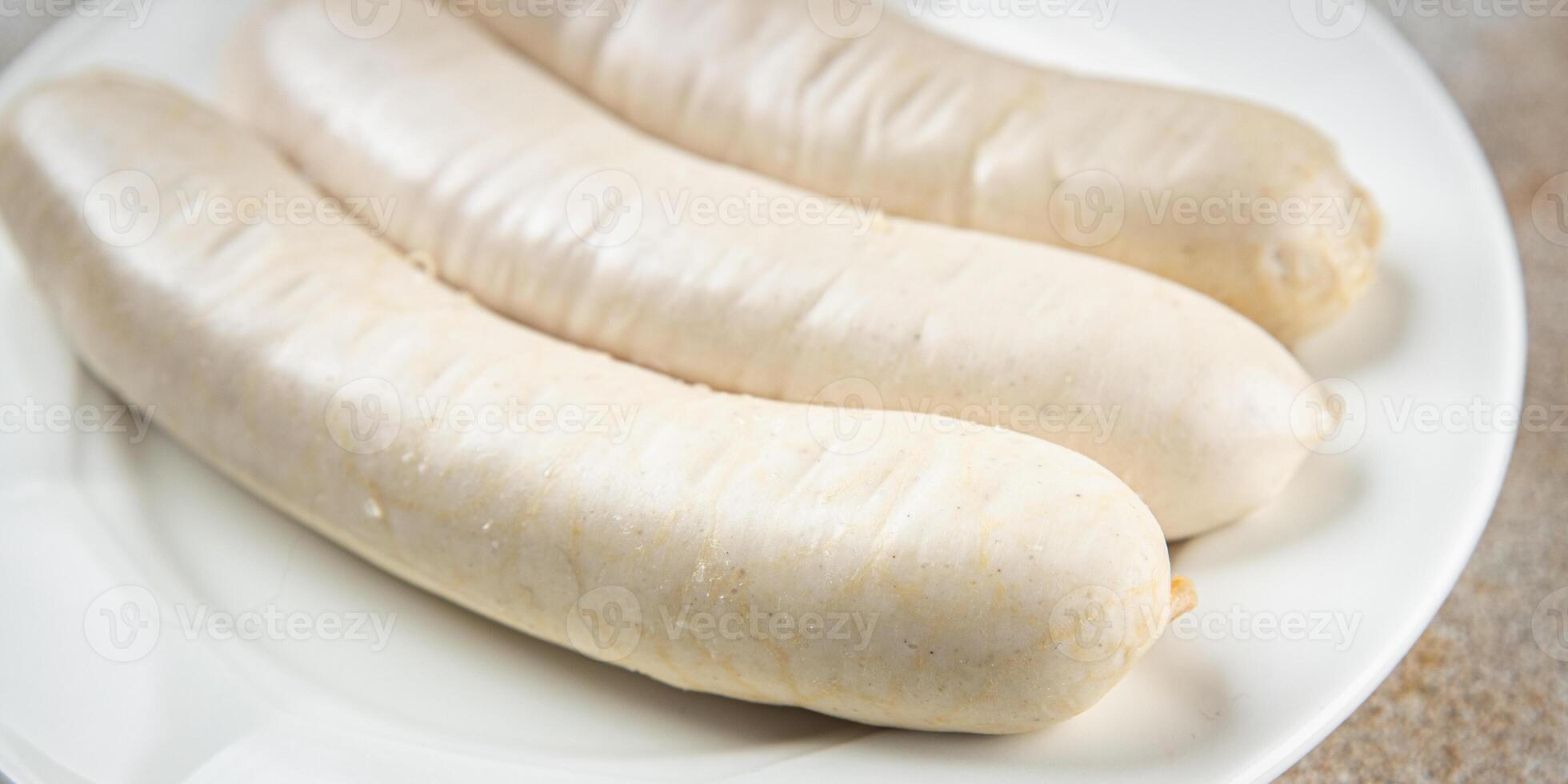 blanc saucisse Viande weisswurst bavarois saucisses seconde cours Frais cuisine apéritif repas nourriture casse-croûte sur le table copie espace nourriture Contexte photo