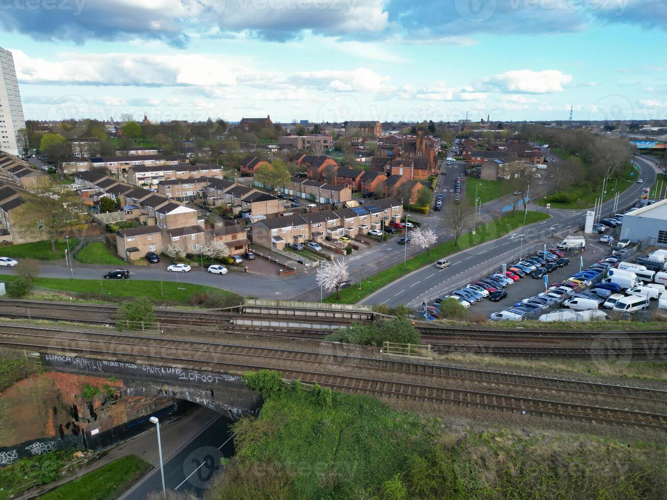 haute angle vue de Résidentiel district à Birmingham ville de Angleterre uni Royaume, Mars 30e, 2024 photo