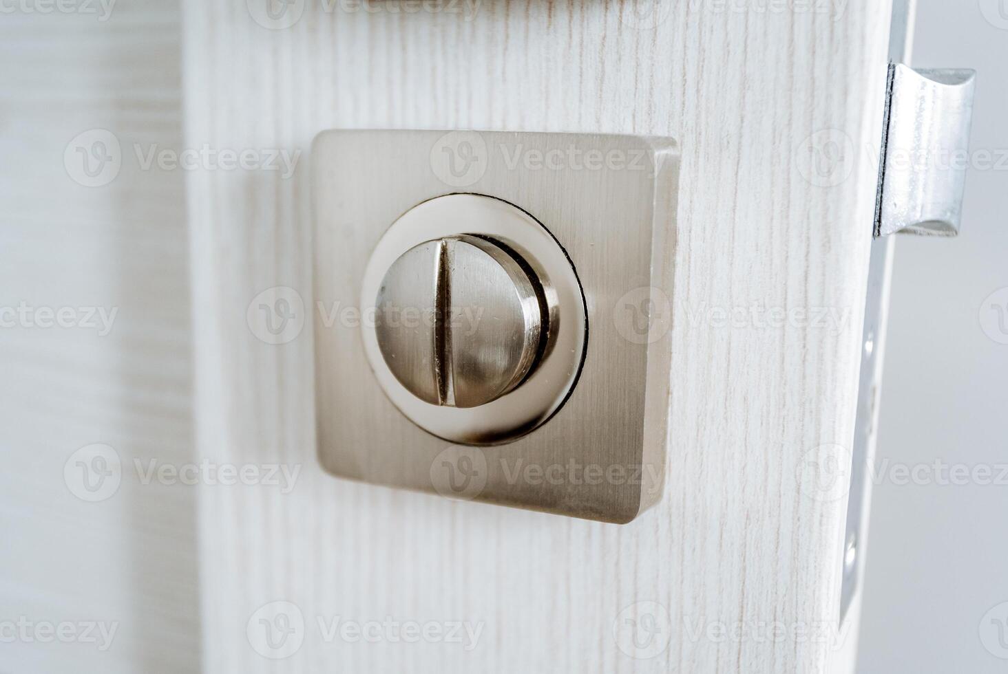 rond porte serrure, interne verrouillage élément de le porte gérer, chrome détail, loquet sur le porte. photo