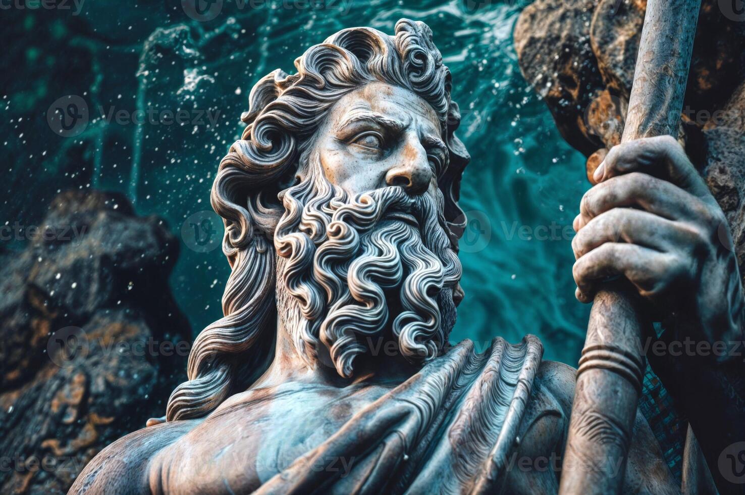 marbre poseidon sculpture dépeint grec Dieu mythologie avec mer trident art photo