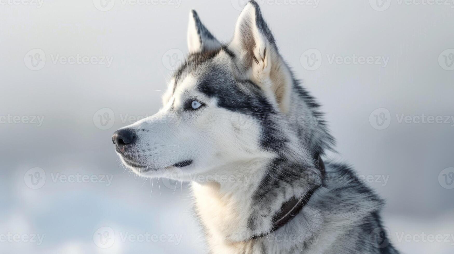 sibérien rauque avec bleu yeux et duveteux fourrure dans une neigeux hiver profil vue photo