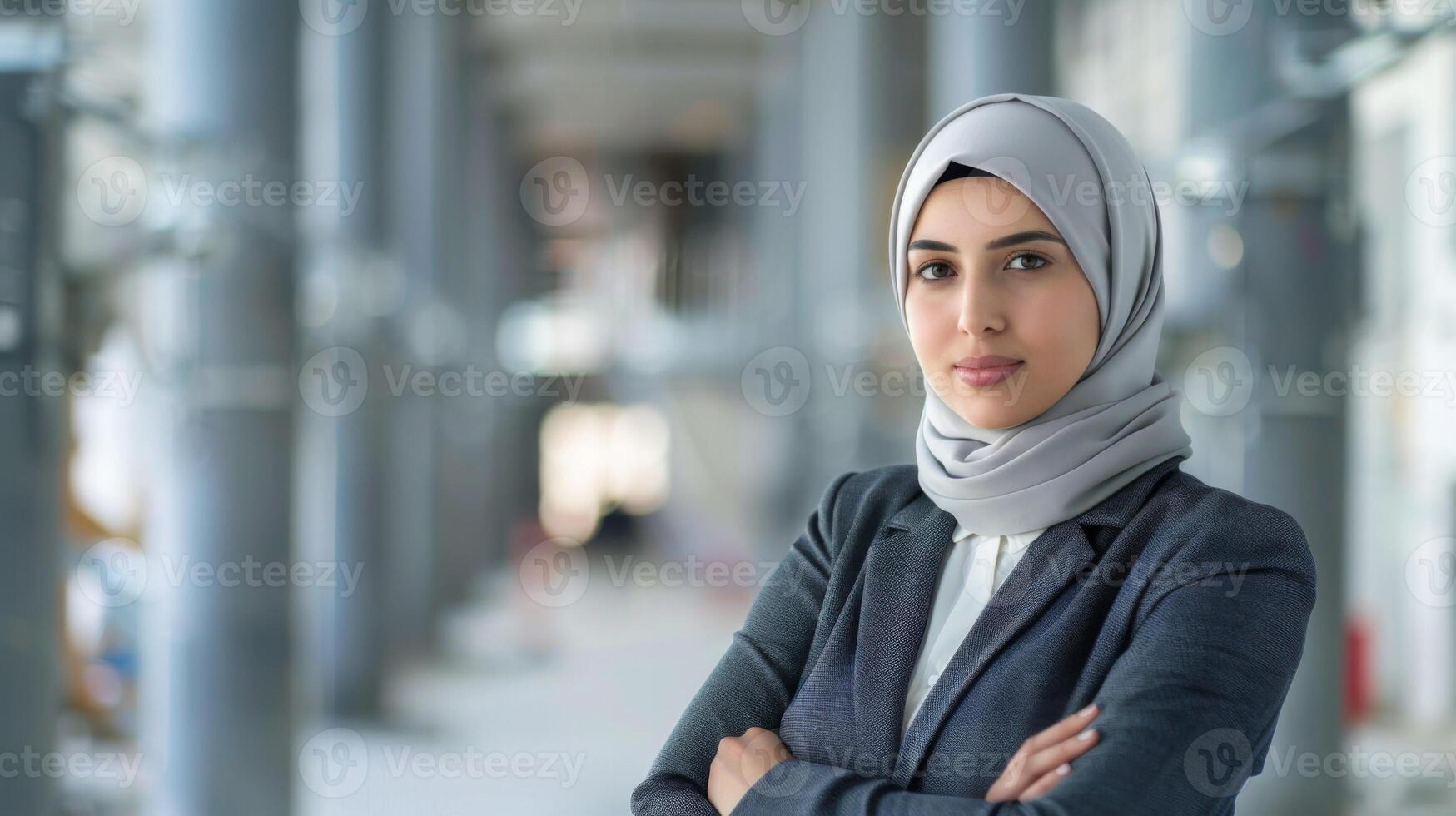 sur de soi porter le hijab femme architecte dans une moderne Bureau réglage photo