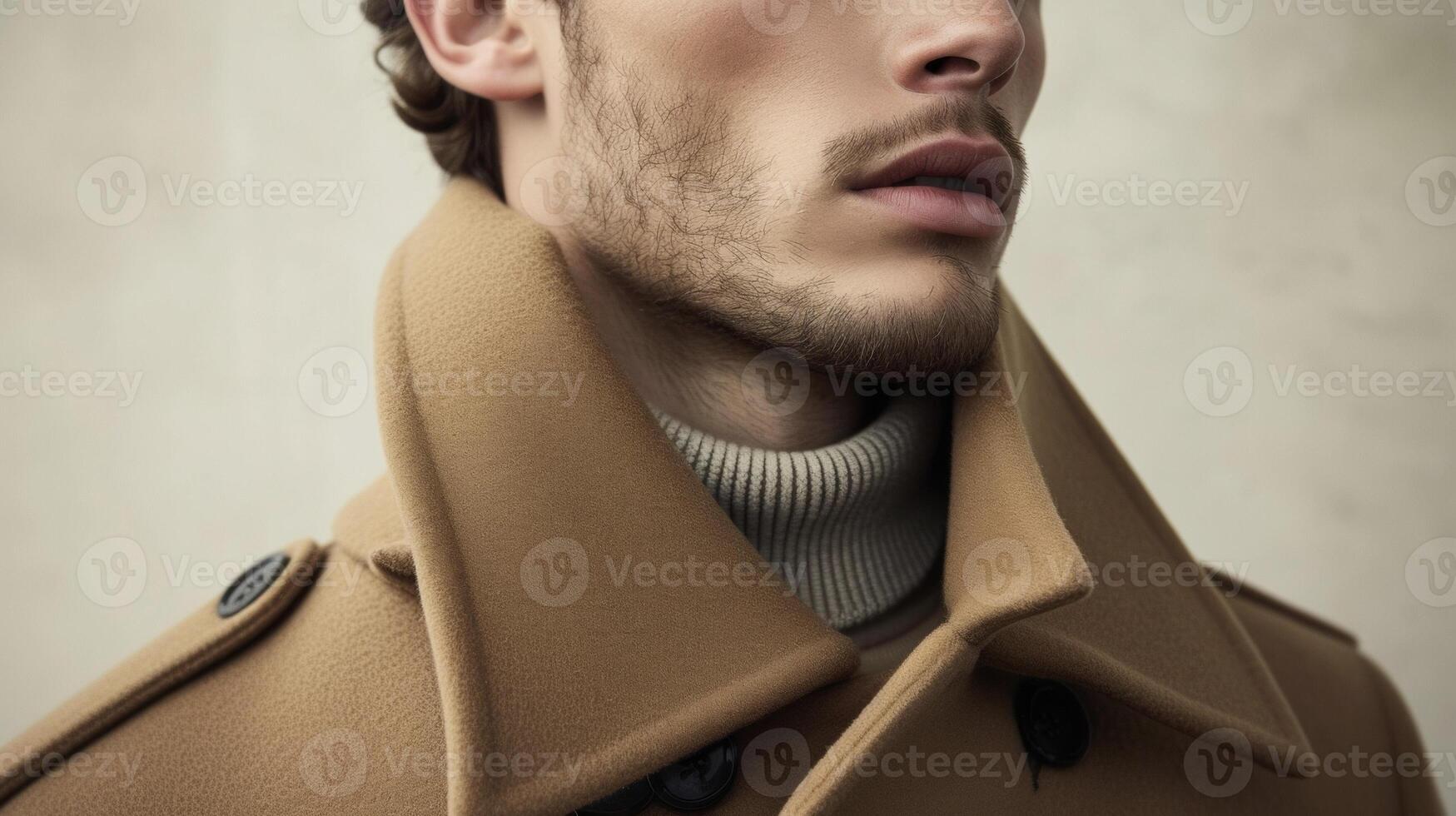 rester chaud dans style avec cette confortable manteau où une traditionnel la laine en tissu est jumelé avec une structuré 3d imprimé collier photo